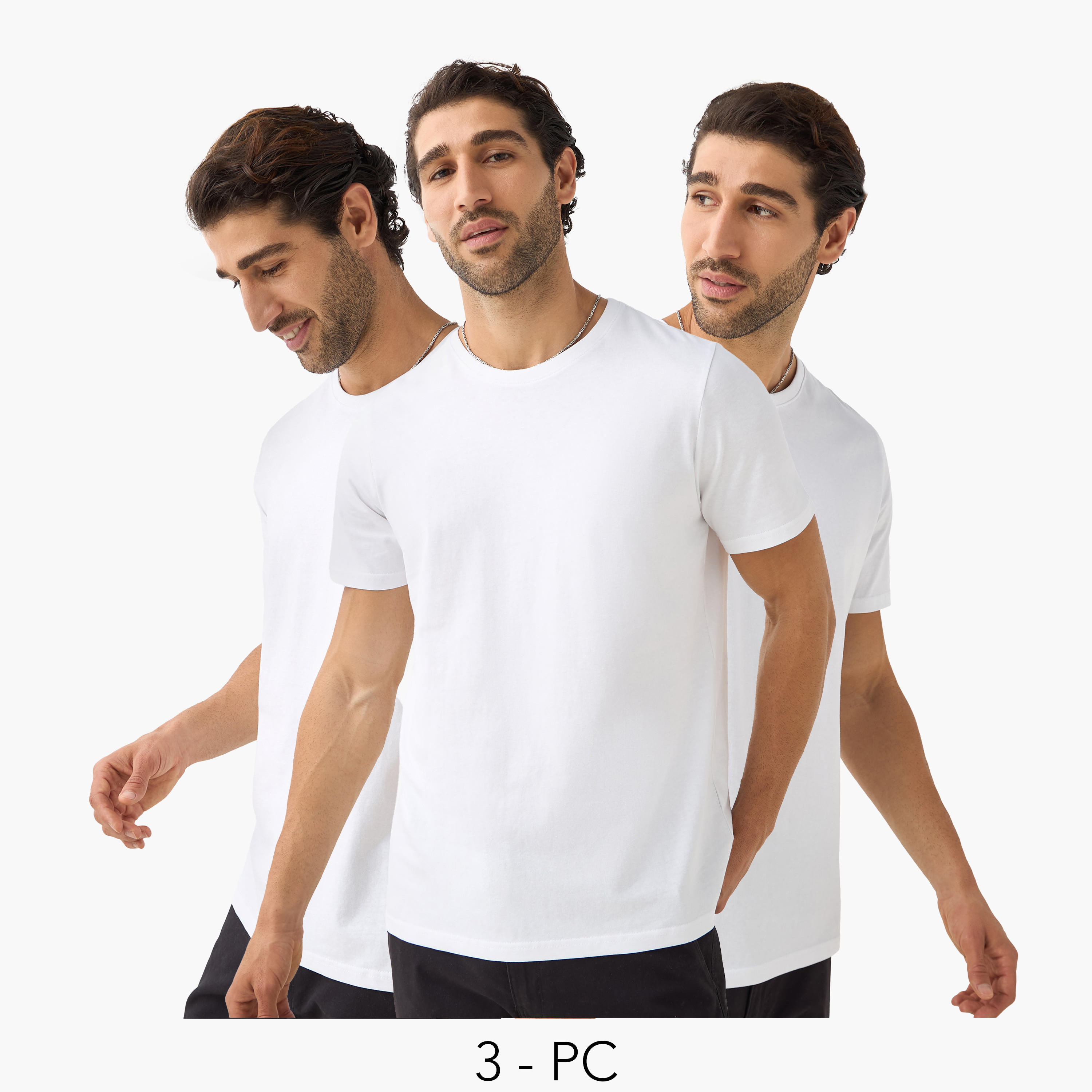 طقم تيشيرت من 3 قطع سادة بقصّة عادية وياقة ضيّقة وأكمام قصيرة-men-clothing-tshirtsandpolos-tshirts-image-1