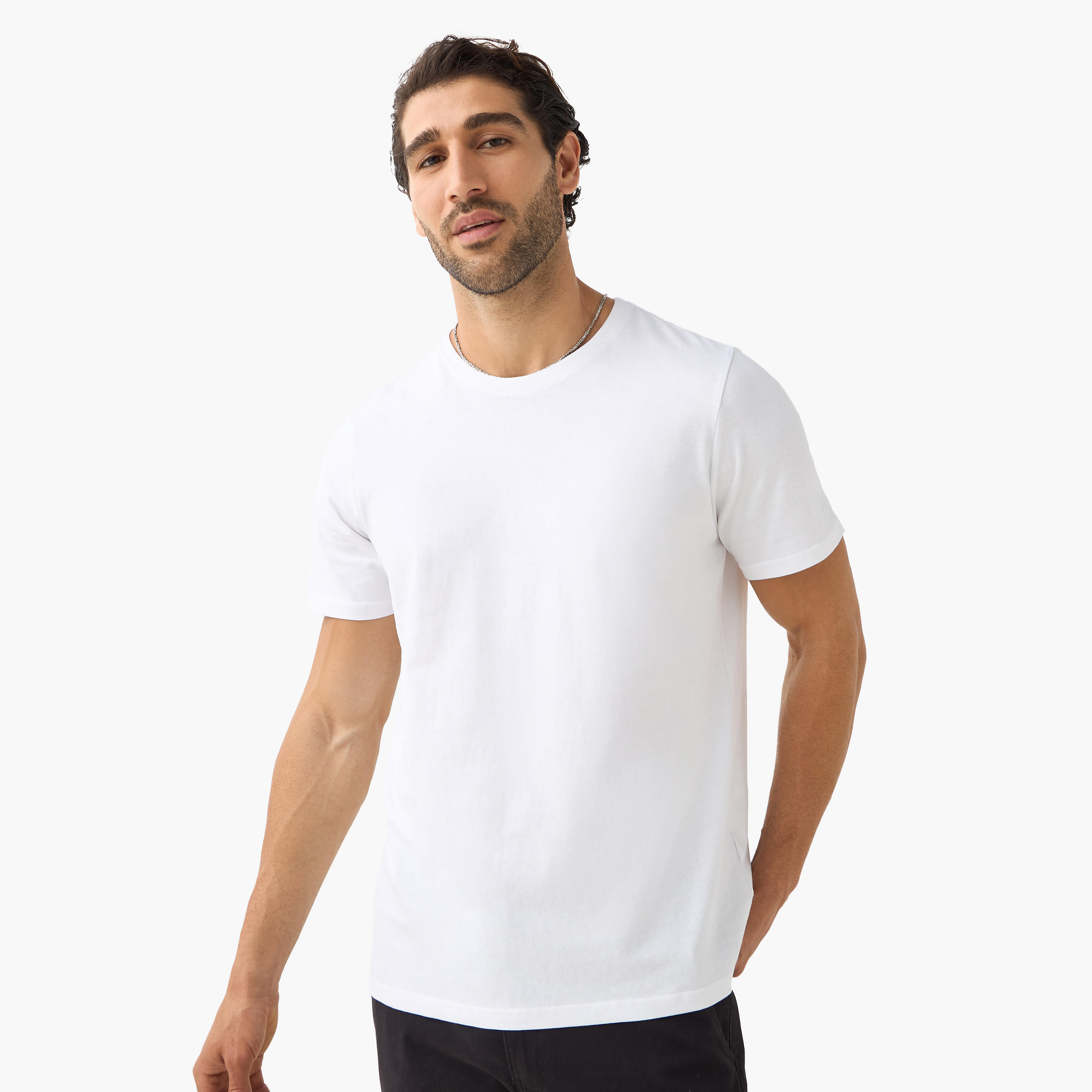 Set of 3 - Solid Regular Fit T-shirt with Crew Neck and Short Sleeves-men-clothing-tshirtsandpolos-tshirts-image-2