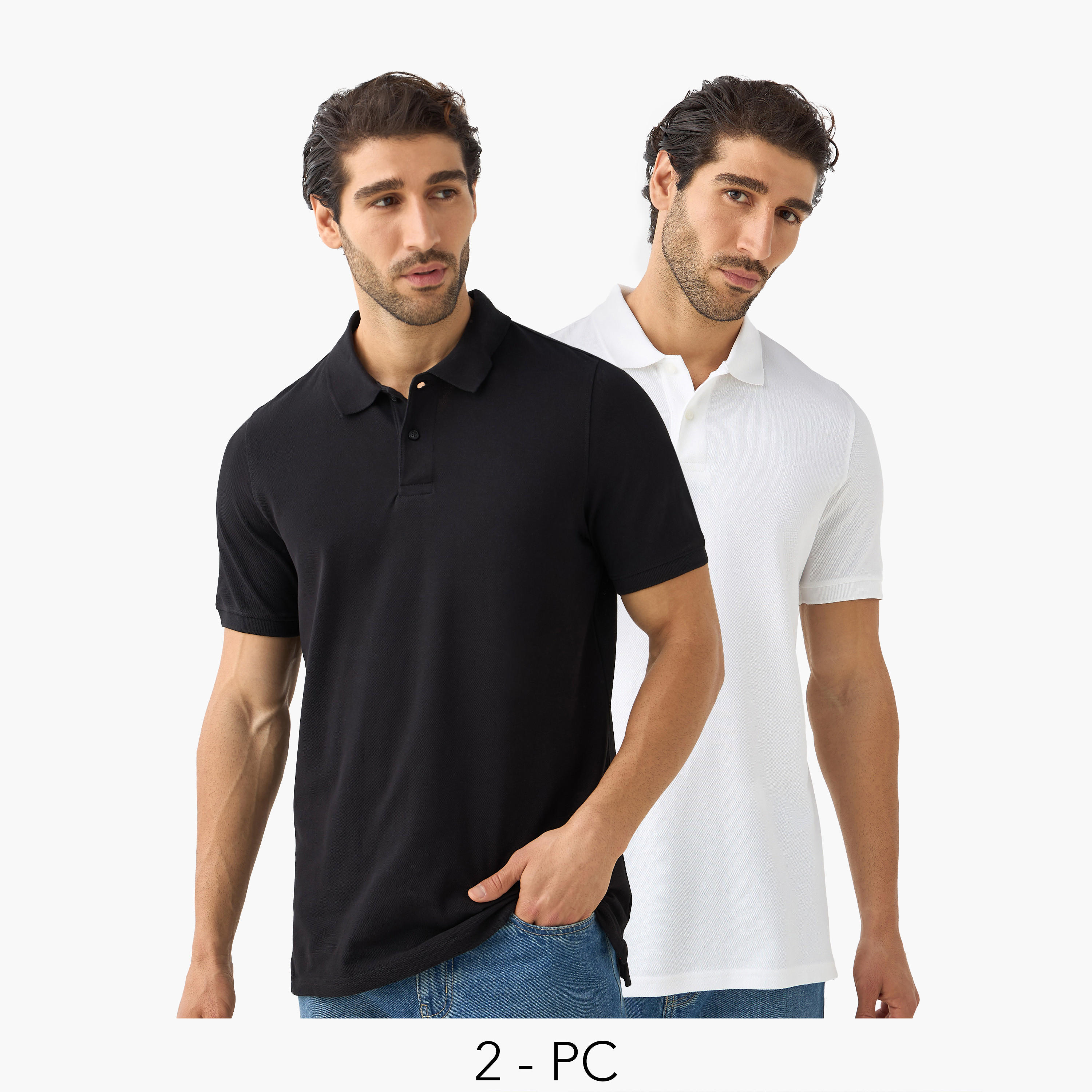 تيشيرت بولو بارز الملمس بأكمام قصيرة وأزرار إغلاق - طقم من قطعتين -men-clothing-tshirtsandpolos-polos-image-1