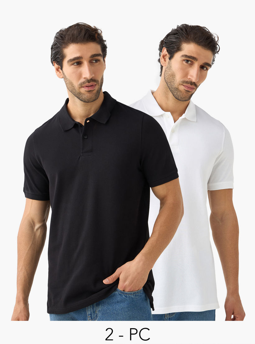 تيشيرت بولو بارز الملمس بأكمام قصيرة وأزرار إغلاق - طقم من قطعتين -men-clothing-tshirtsandpolos-polos-image-1