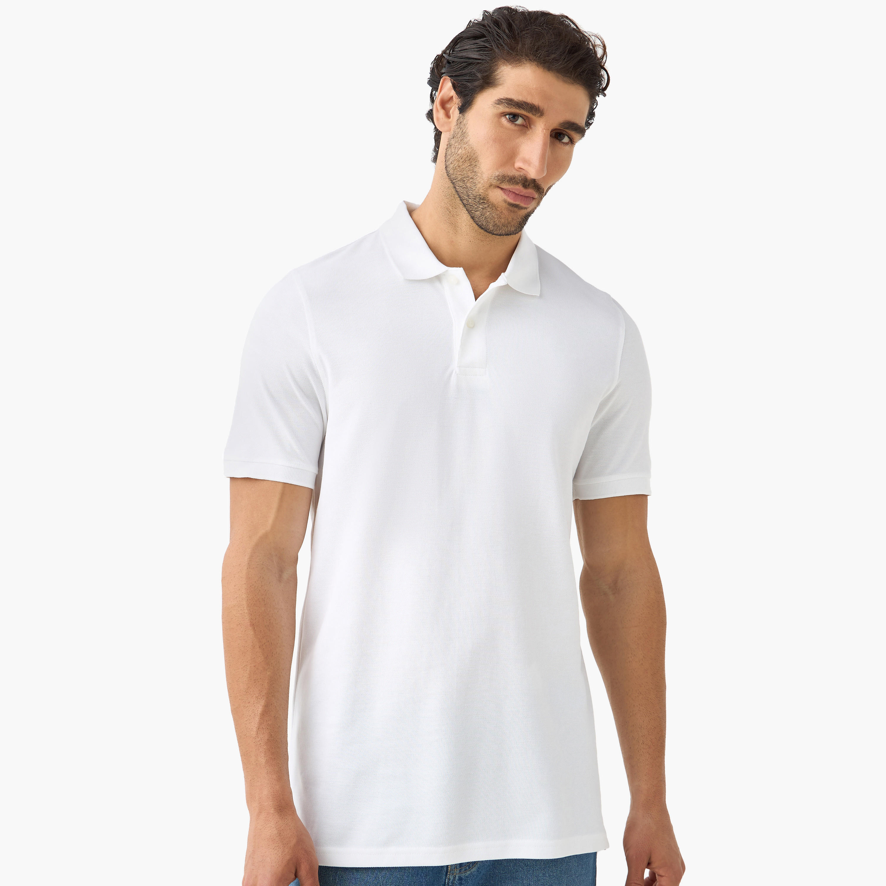 تيشيرت بولو بارز الملمس بأكمام قصيرة وأزرار إغلاق - طقم من قطعتين -men-clothing-tshirtsandpolos-polos-image-2