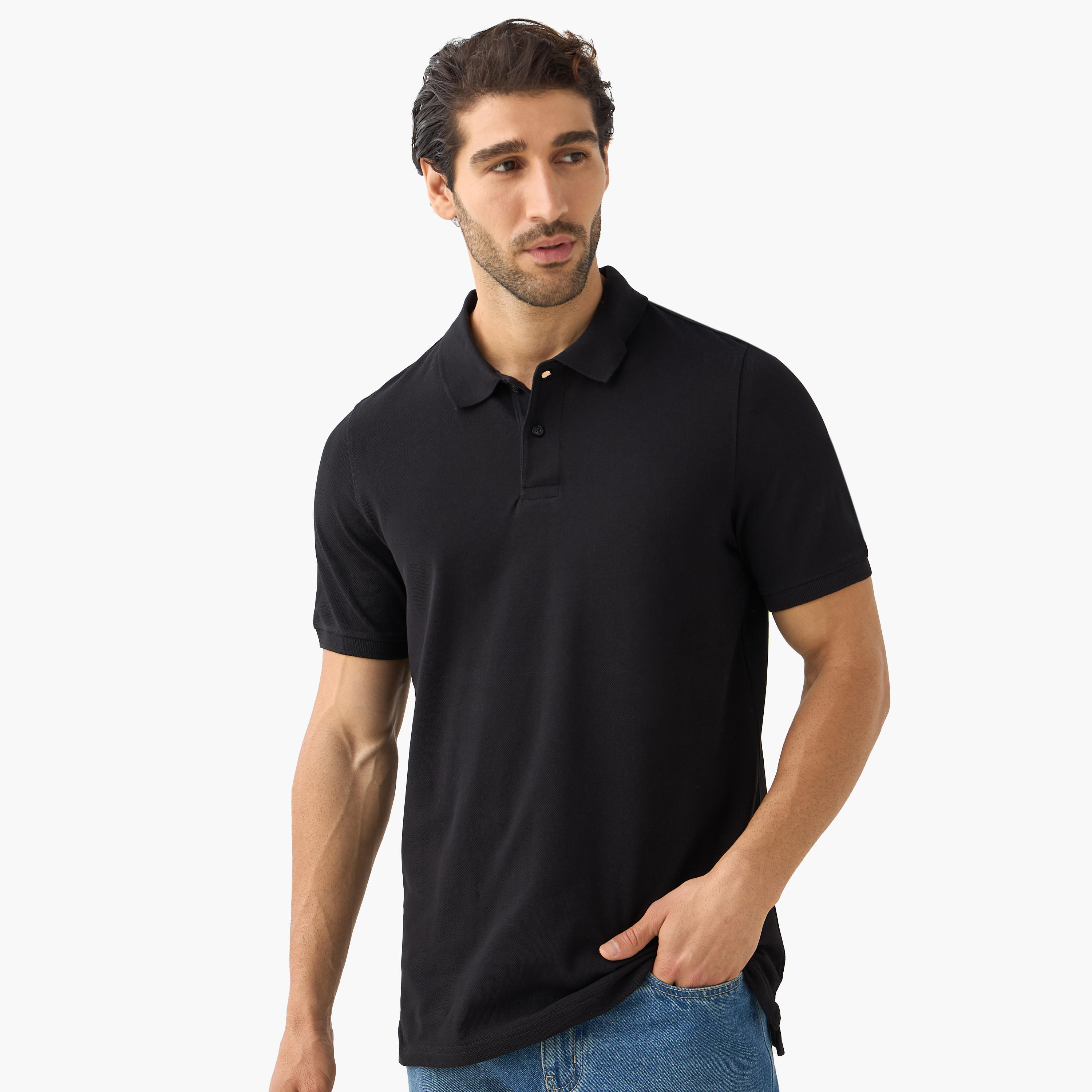 تيشيرت بولو بارز الملمس بأكمام قصيرة وأزرار إغلاق - طقم من قطعتين -men-clothing-tshirtsandpolos-polos-image-4