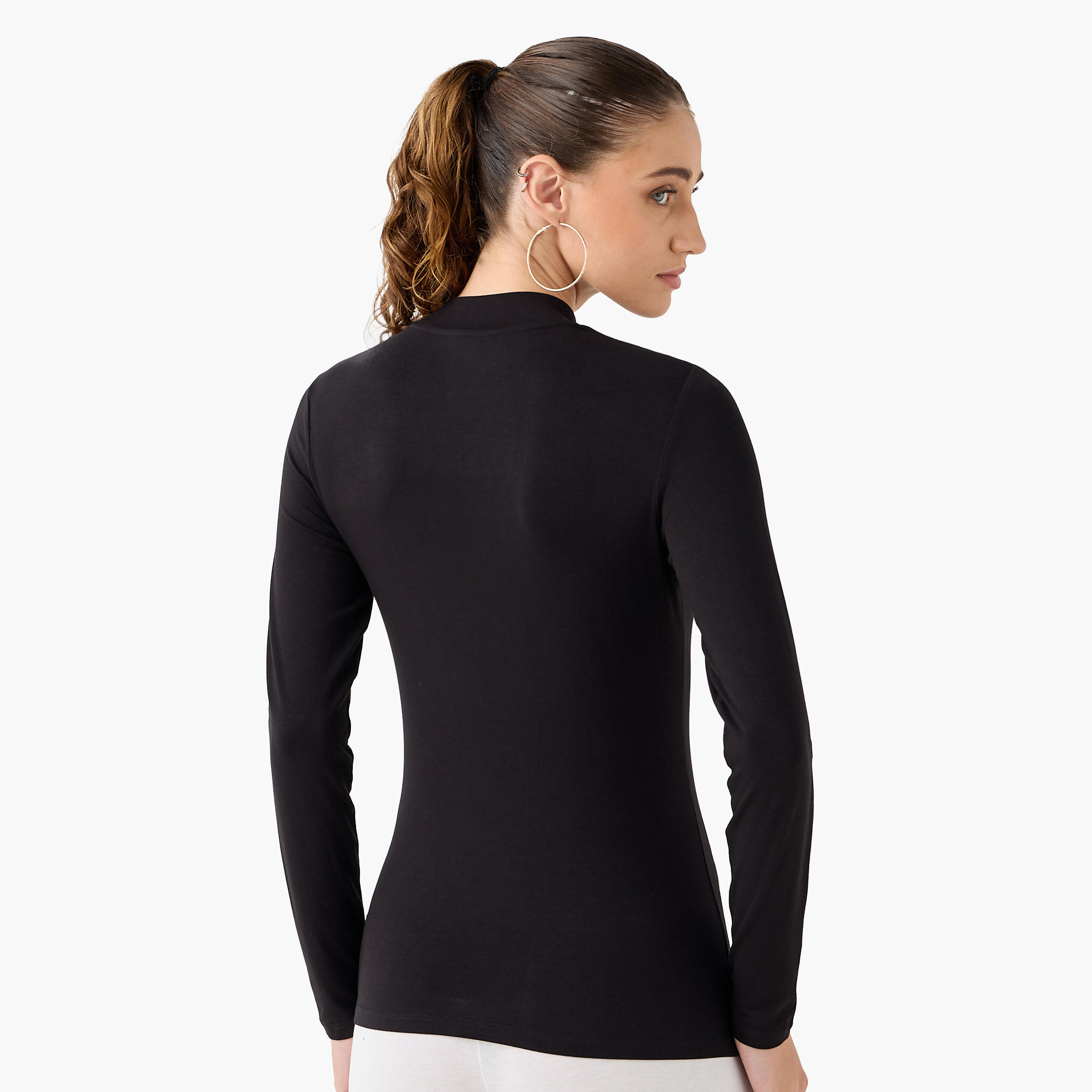 تيشيرت بياقة عالية وأكمام طويلة - عبوة من قطعتين-women-clothing-tshirts-image-3