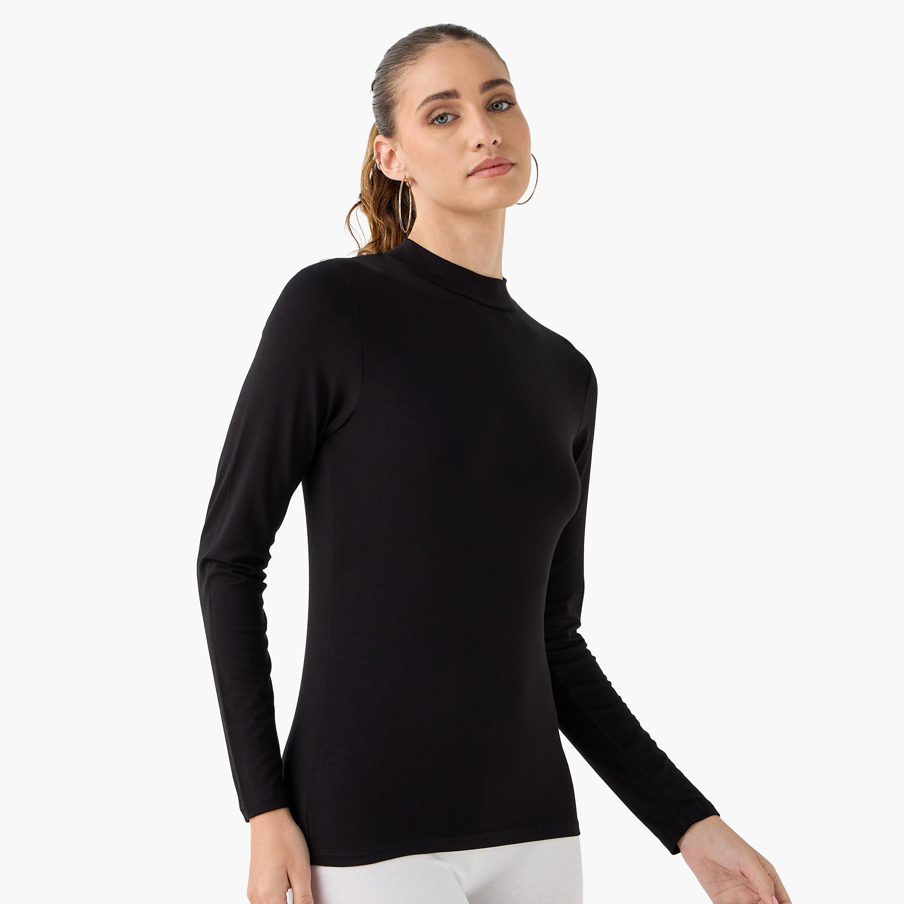 تيشيرت بياقة عالية وأكمام طويلة - عبوة من قطعتين-women-clothing-tshirts-image-6