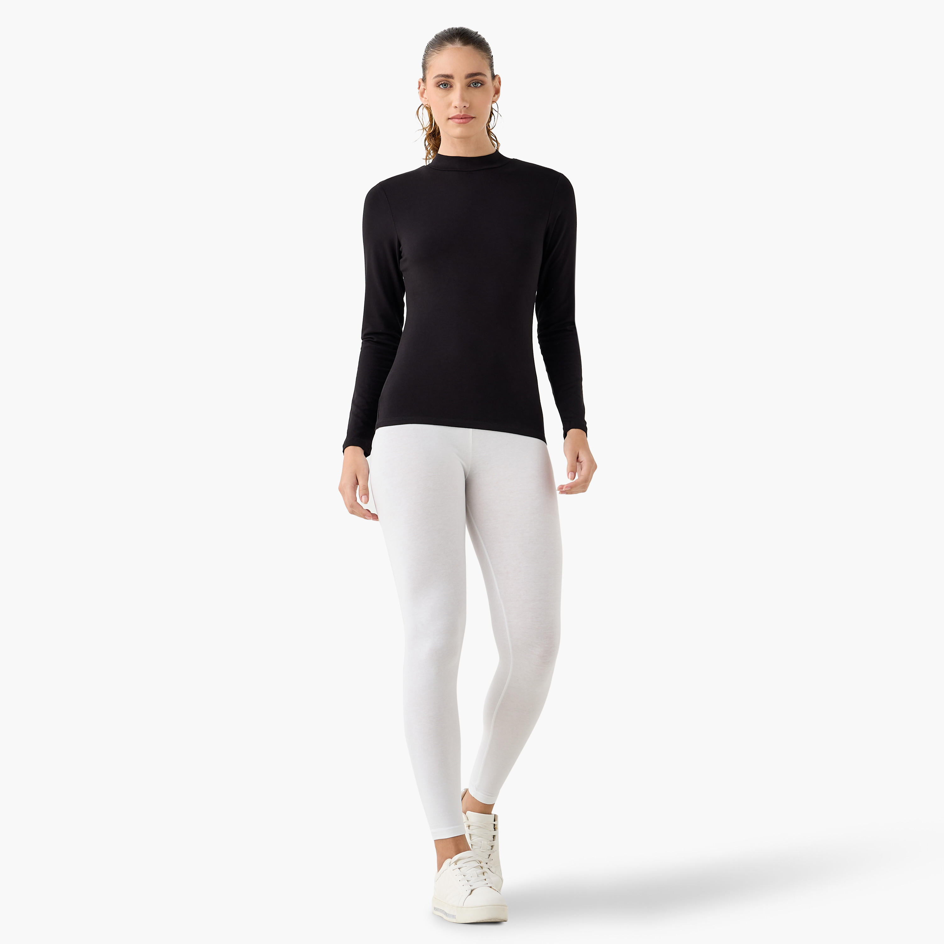 تيشيرت بياقة عالية وأكمام طويلة - عبوة من قطعتين-women-clothing-tshirts-image-7