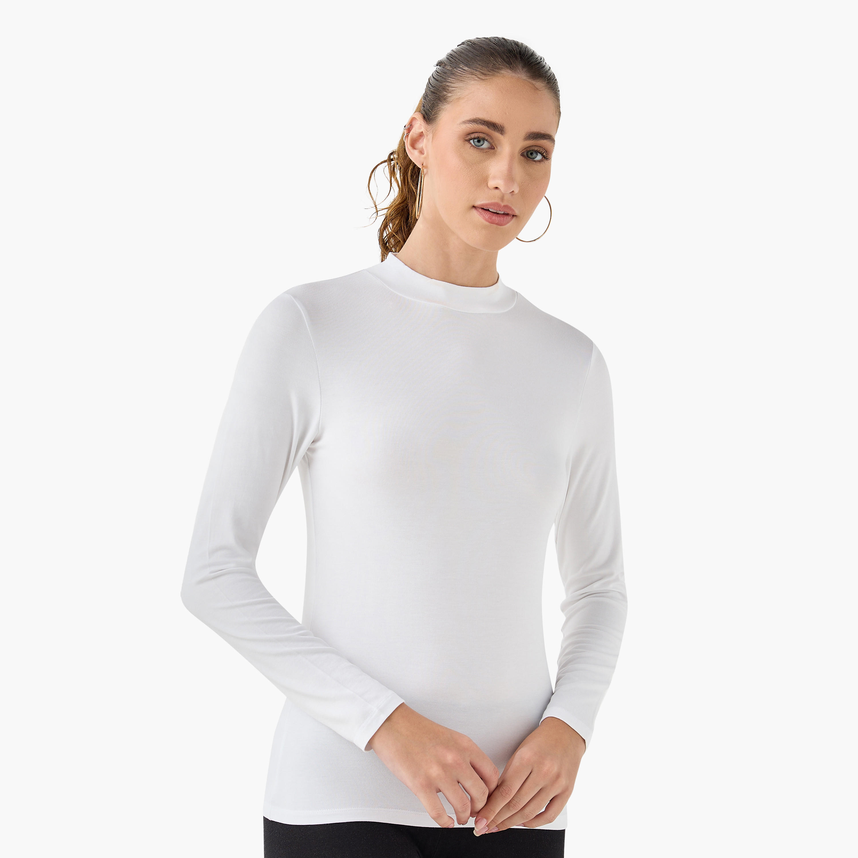 تيشيرت بياقة عالية وأكمام طويلة - عبوة من قطعتين-women-clothing-tshirts-image-2