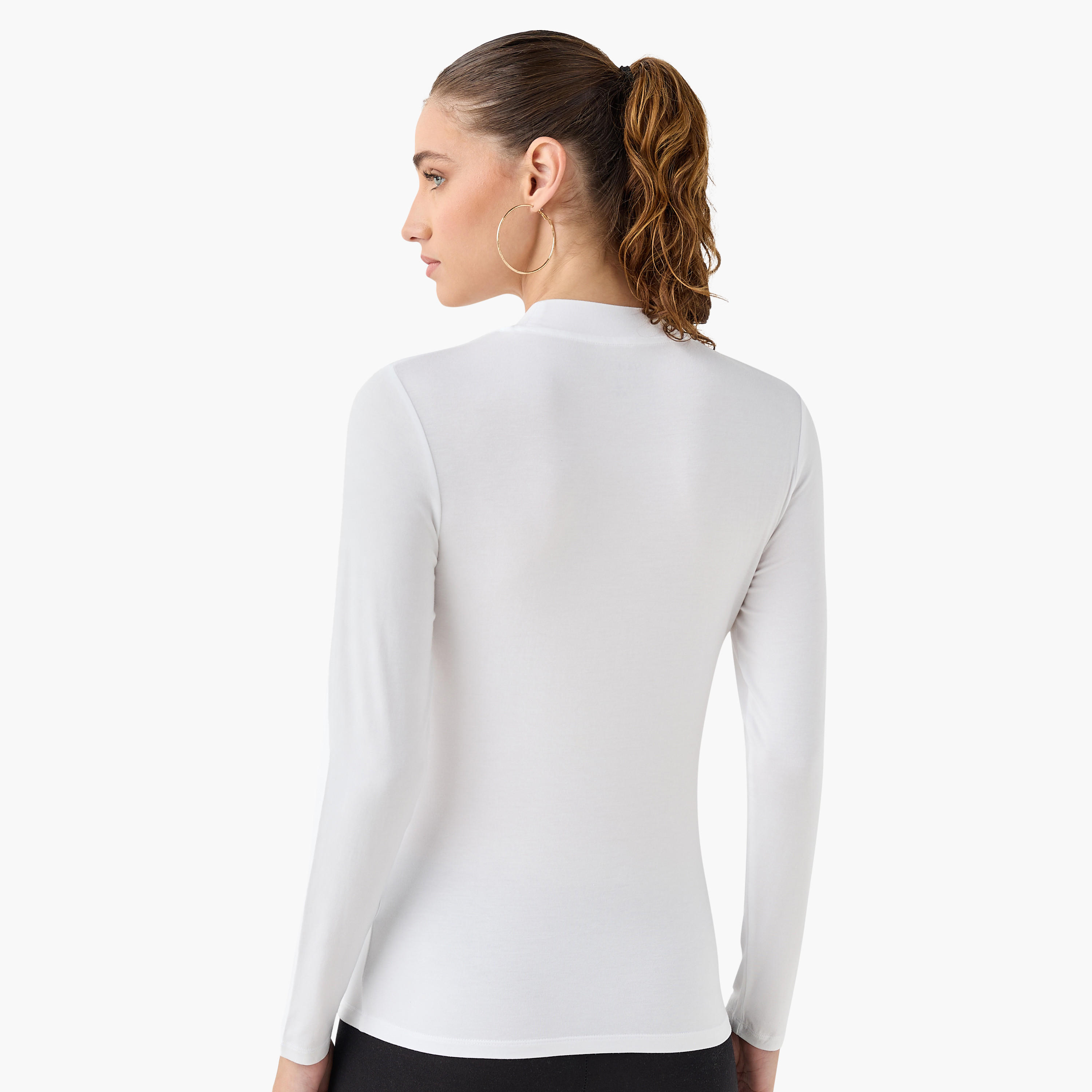 تيشيرت بياقة عالية وأكمام طويلة - عبوة من قطعتين-women-clothing-tshirts-image-3