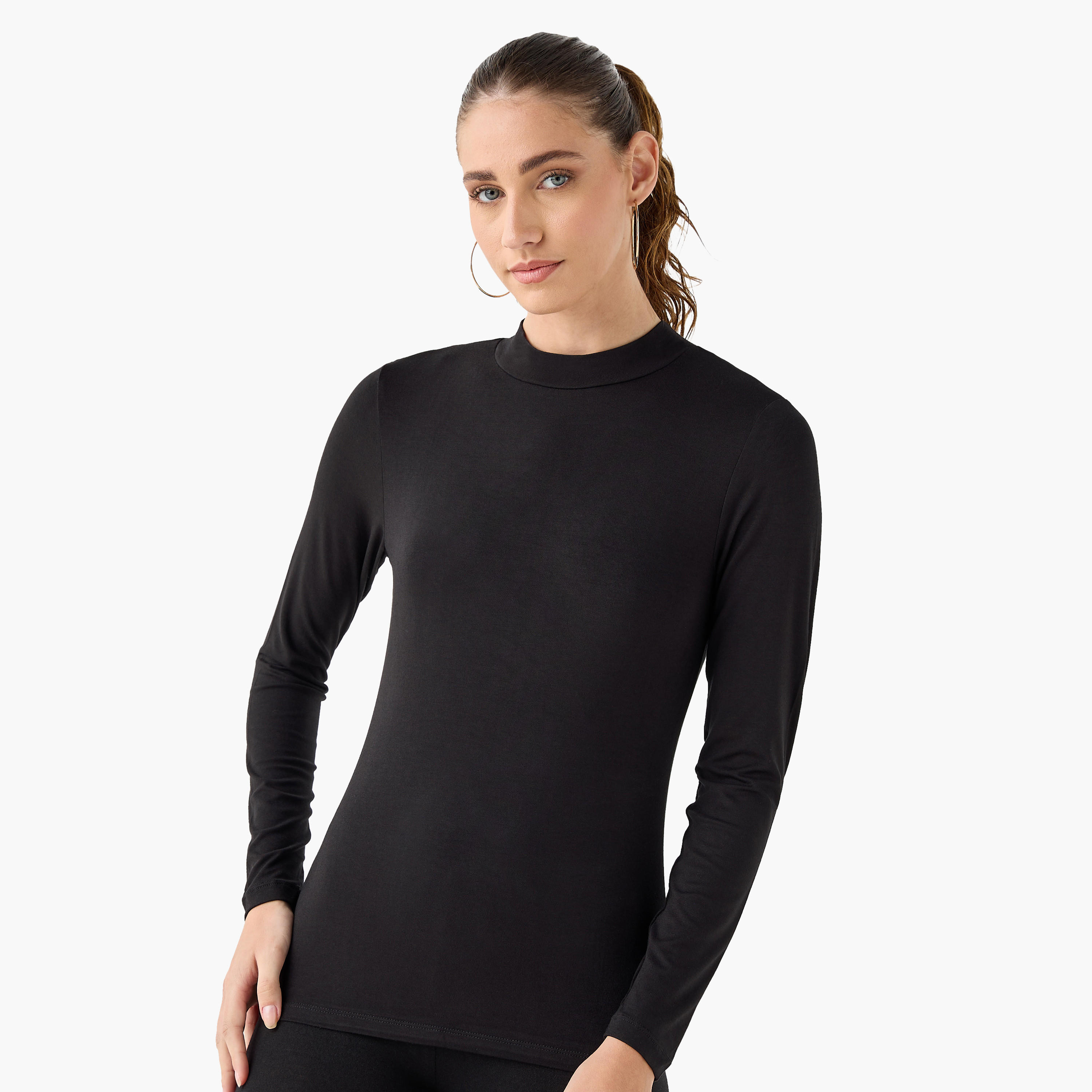 تيشيرت بياقة عالية وأكمام طويلة - عبوة من قطعتين-women-clothing-tshirts-image-4