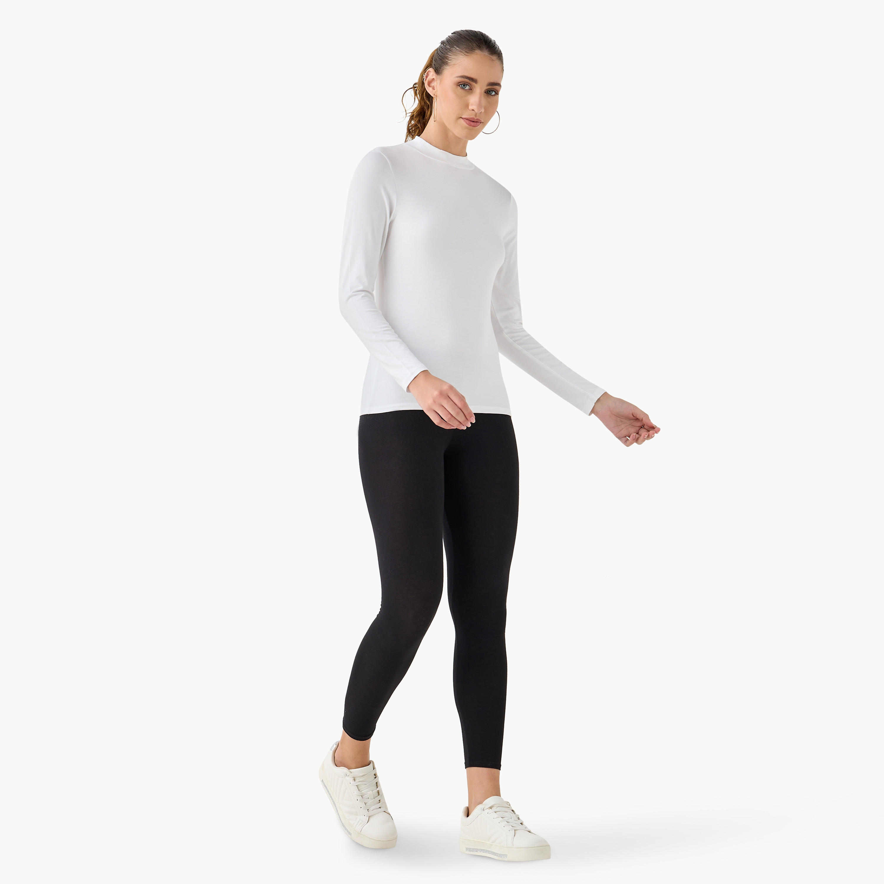 تيشيرت بياقة عالية وأكمام طويلة - عبوة من قطعتين-women-clothing-tshirts-image-7