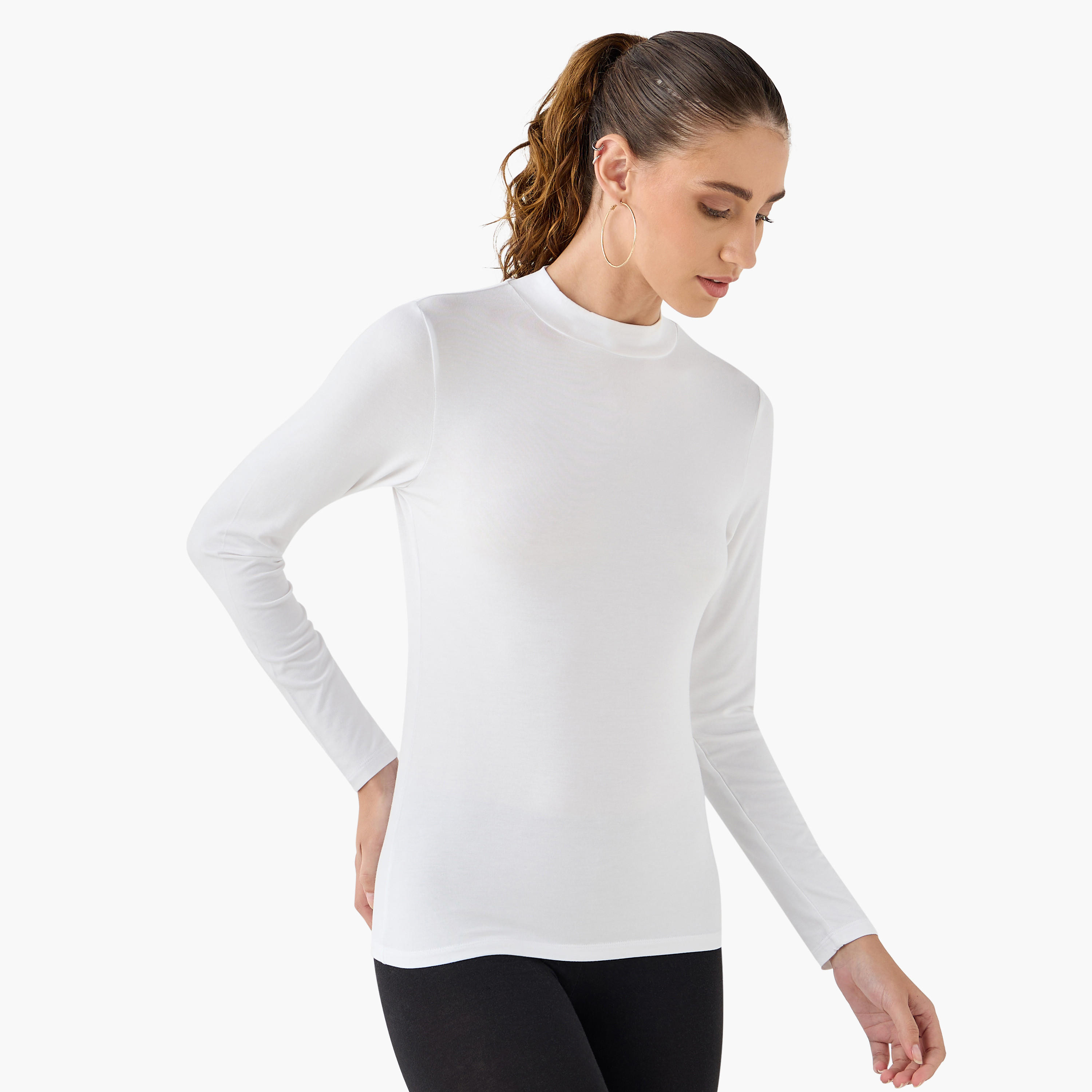تيشيرت بياقة عالية وأكمام طويلة - عبوة من قطعتين-women-clothing-tshirts-image-2