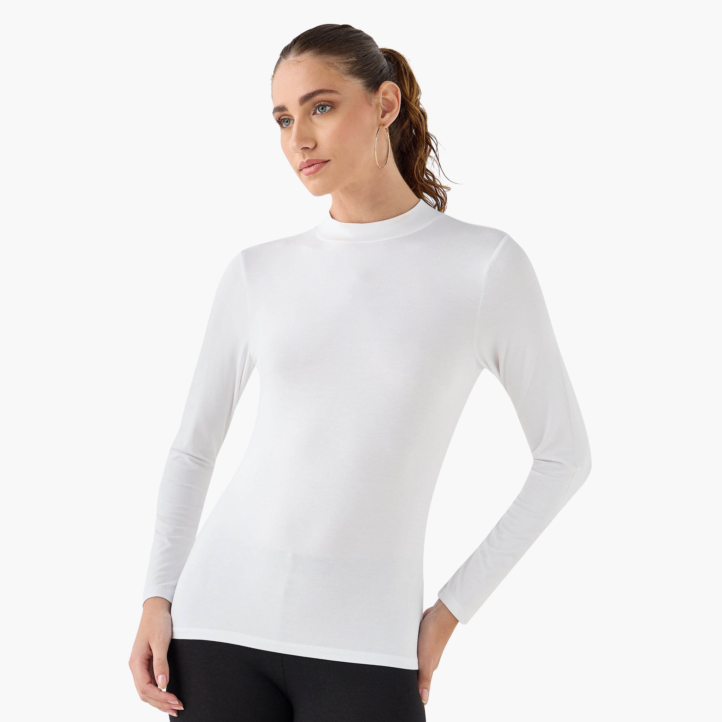 تيشيرت بياقة عالية وأكمام طويلة - عبوة من قطعتين-women-clothing-tshirts-image-4