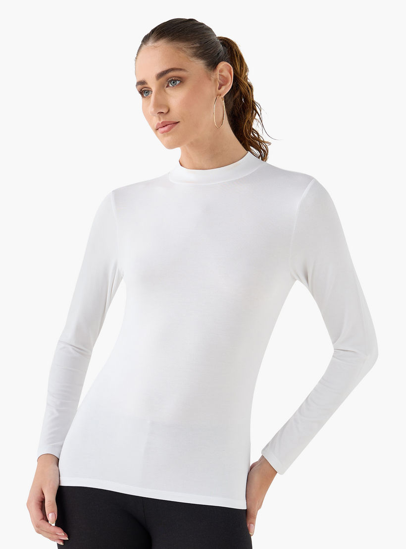 تيشيرت بياقة عالية وأكمام طويلة - عبوة من قطعتين-women-clothing-tshirts-image-4