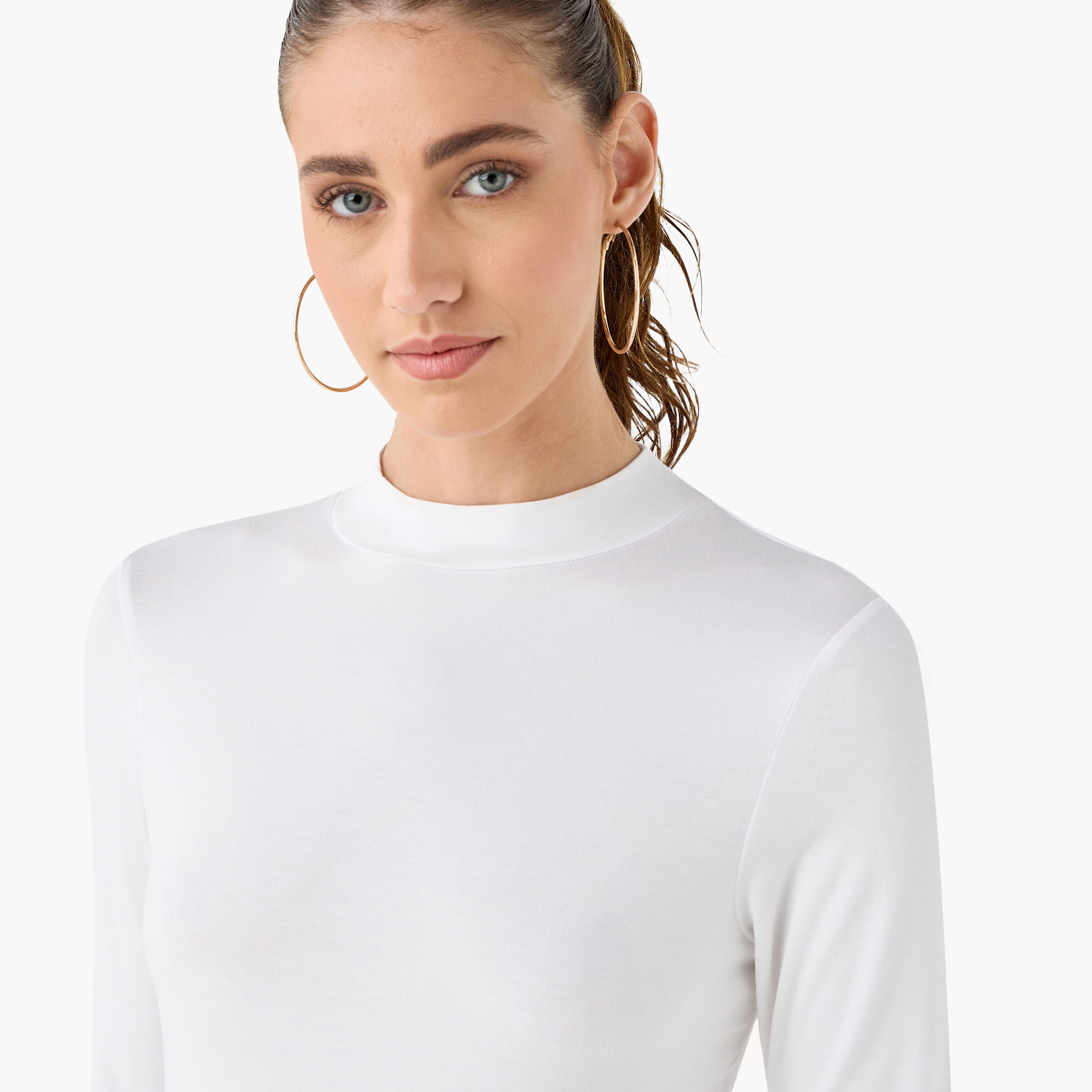 تيشيرت بياقة عالية وأكمام طويلة - عبوة من قطعتين-women-clothing-tshirts-image-5