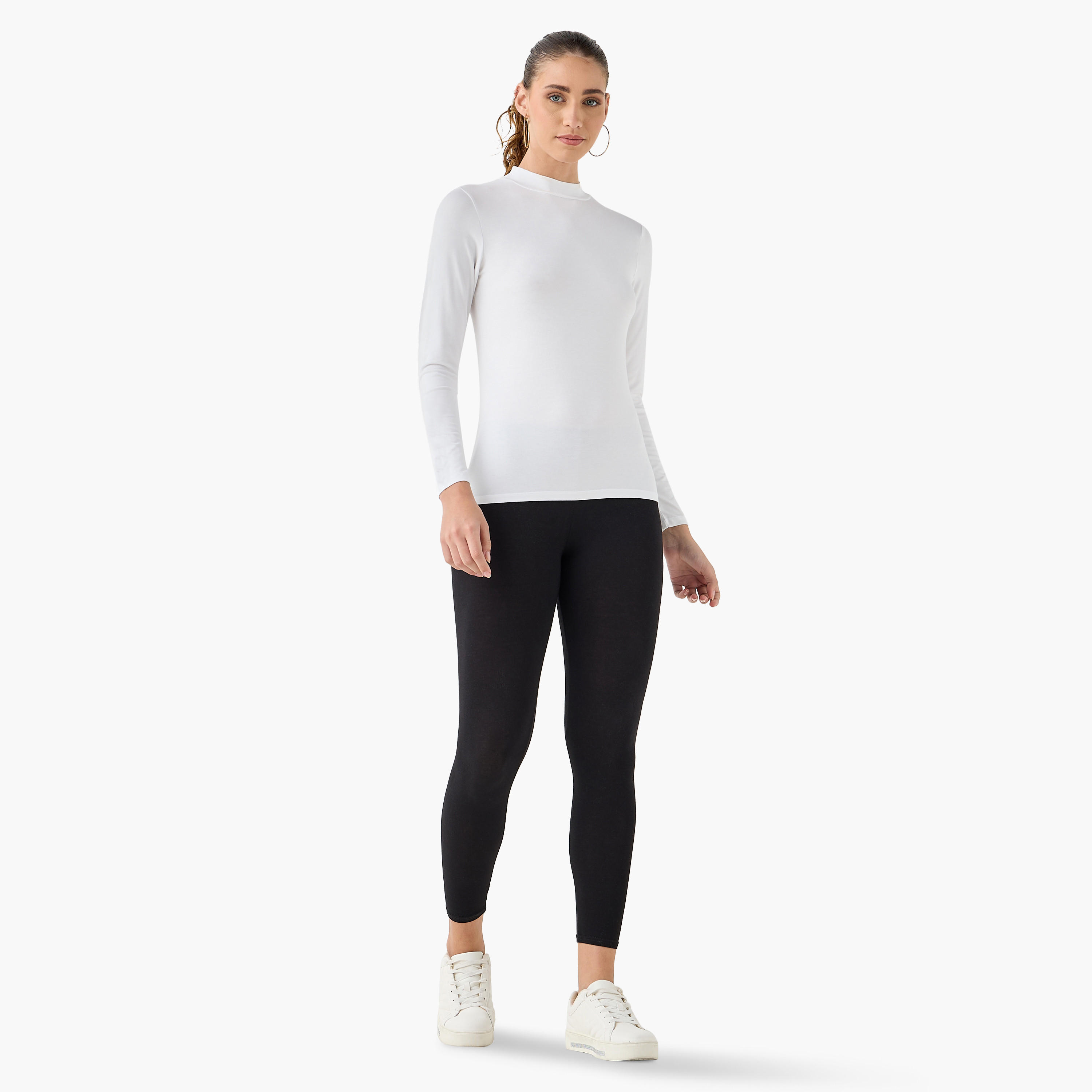 تيشيرت بياقة عالية وأكمام طويلة - عبوة من قطعتين-women-clothing-tshirts-image-7