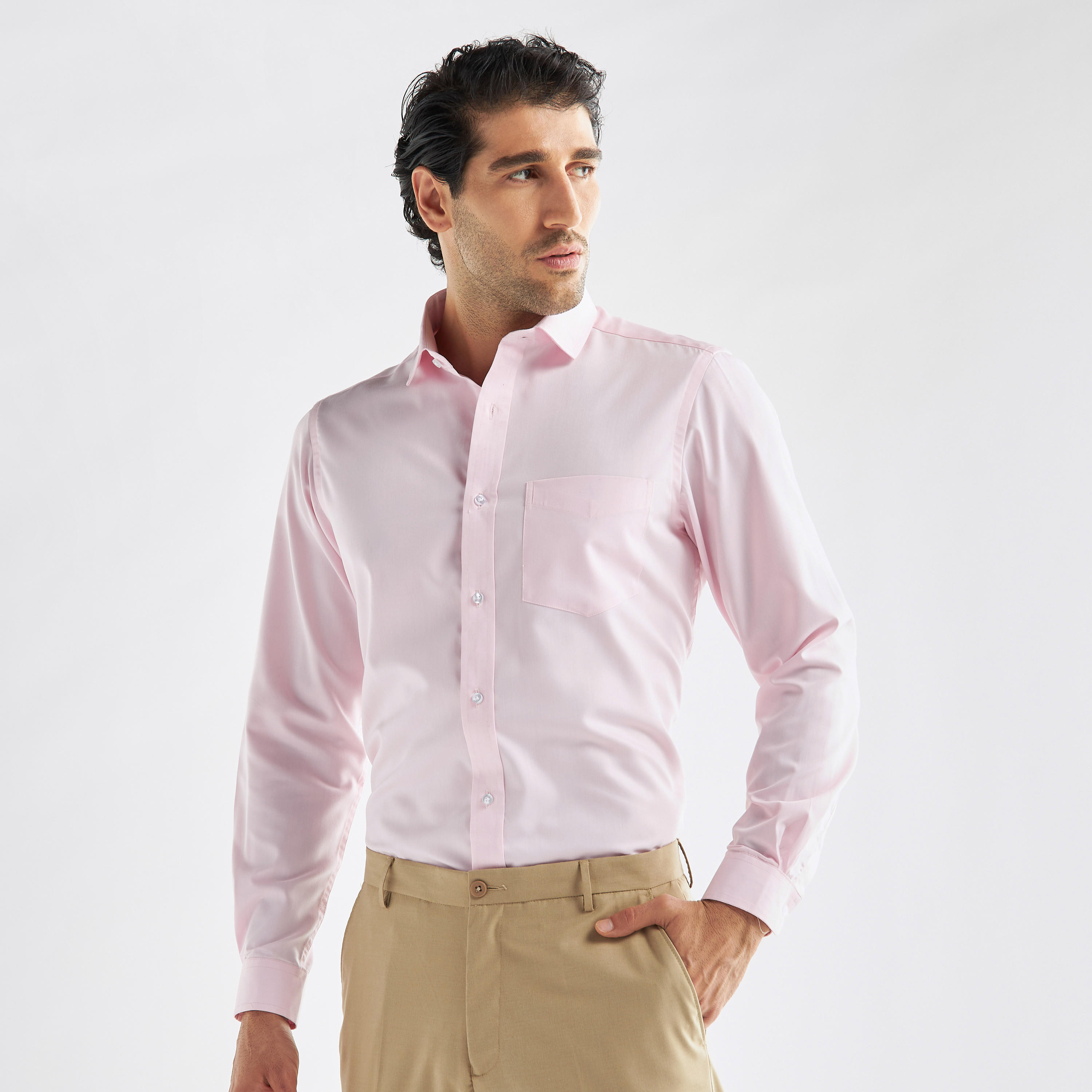 Regular Fit Solid Shirt with Long Sleeves-men-clothing-shirts-image-1