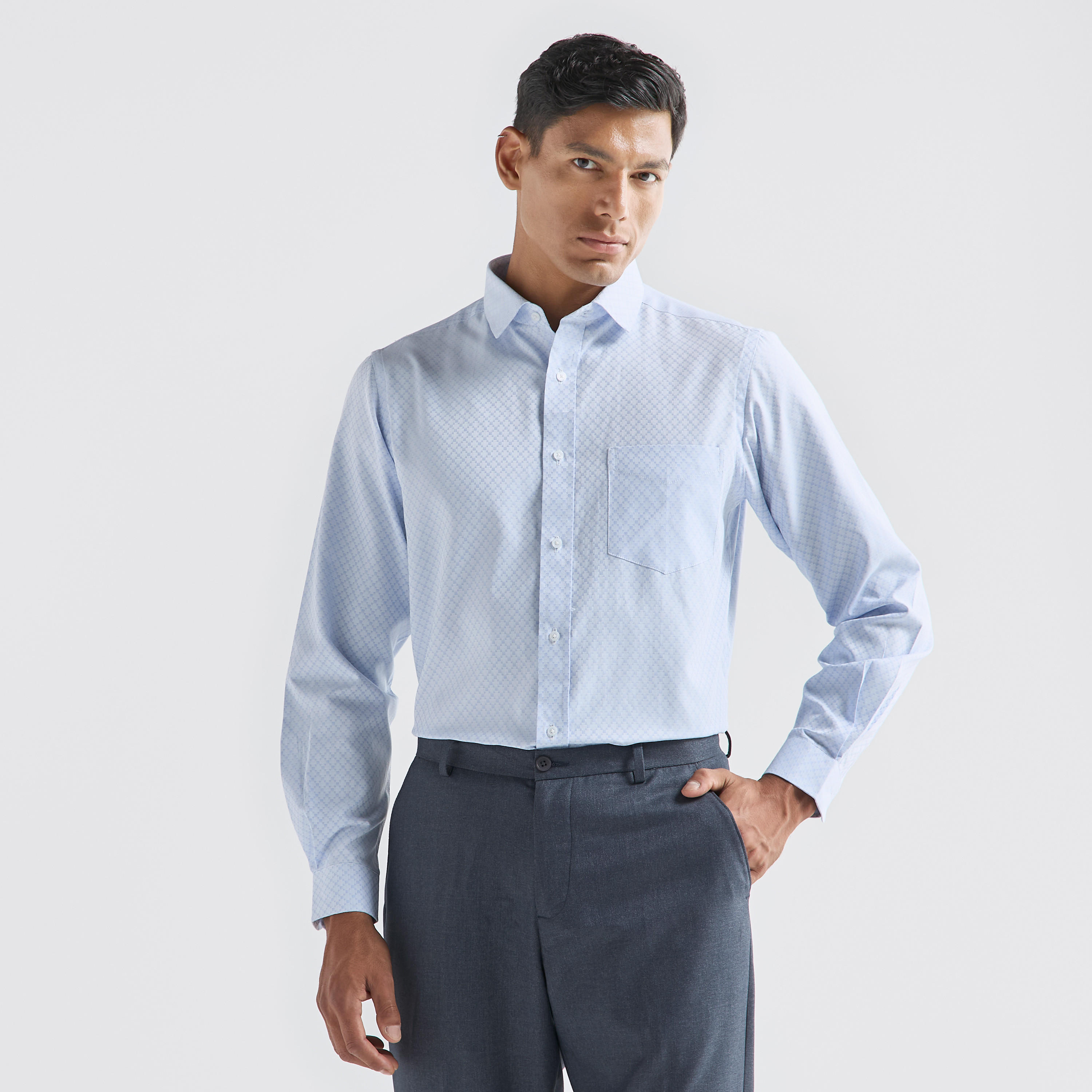 Regular Fit Textured Shirt with Long Sleeves and Pocket-men-clothing-shirts-image-1