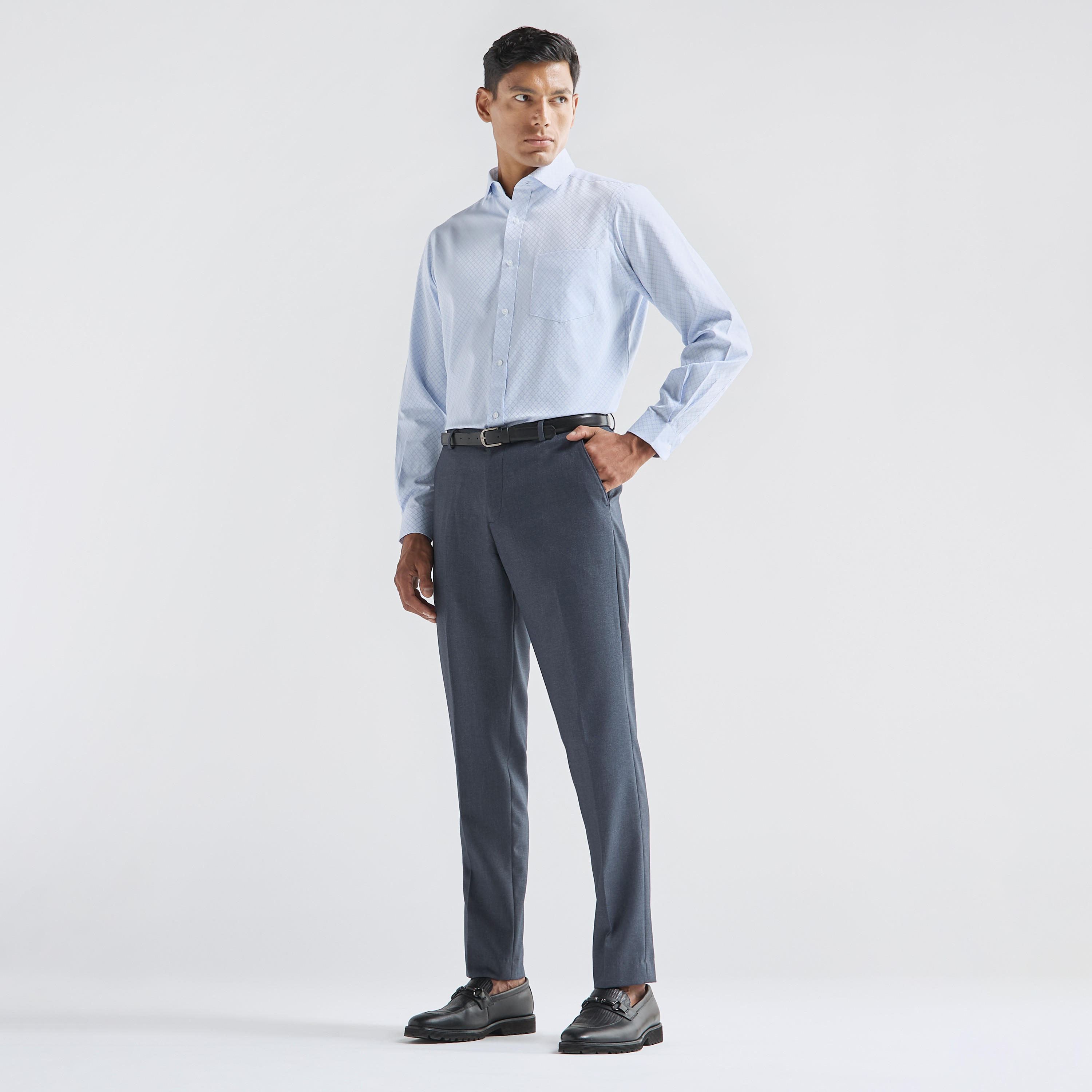 Regular Fit Textured Shirt with Long Sleeves and Pocket-men-clothing-shirts-image-2