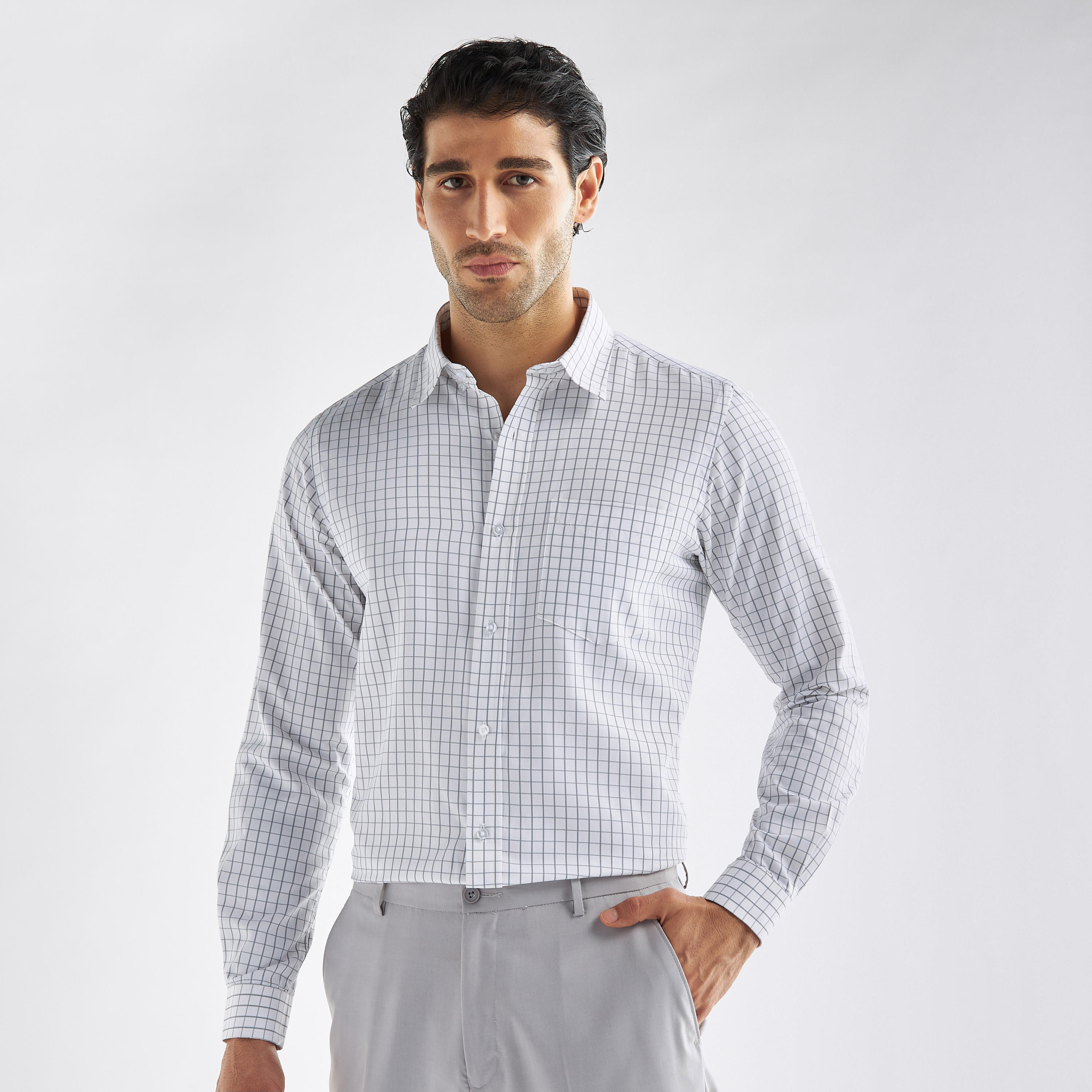 Regular Fit Checked Shirt with Long Sleeves-men-clothing-shirts-image-1