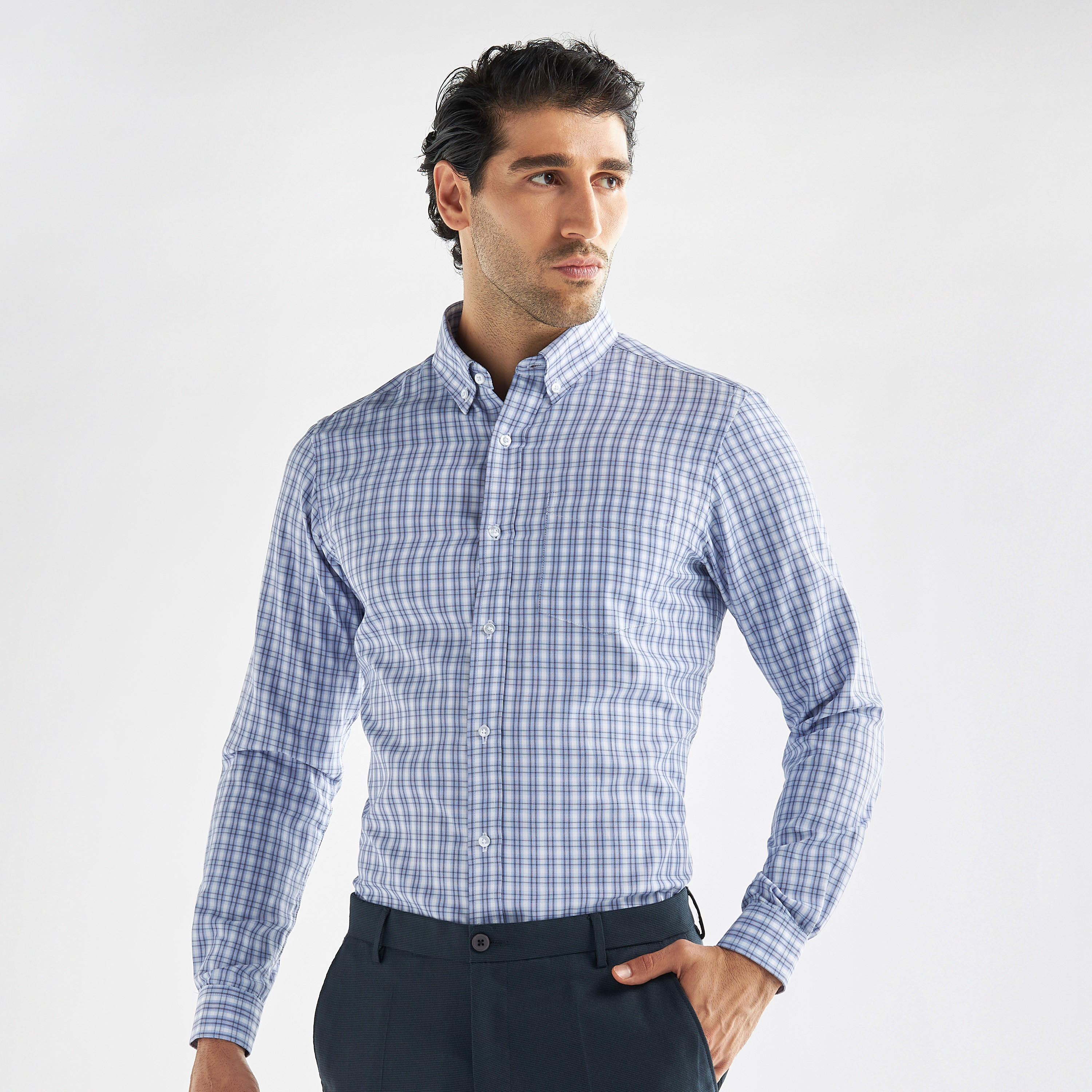 قميص مربعات بقصّة عادية وأكمام طويلة-men-clothing-shirts-image-1