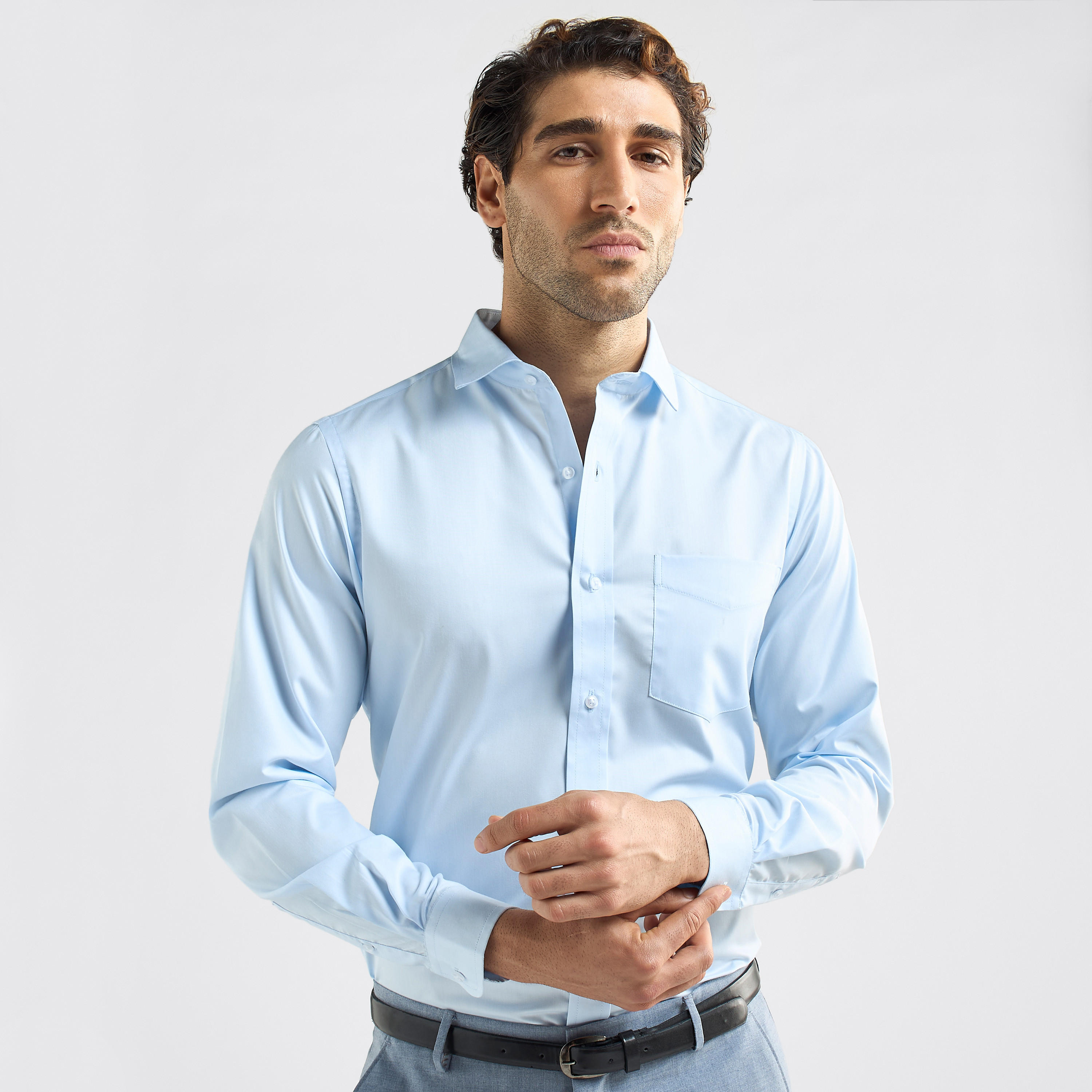 Regular Fit Solid Shirt with Chest Pocket and Long Sleeves-men-clothing-shirts-image-1
