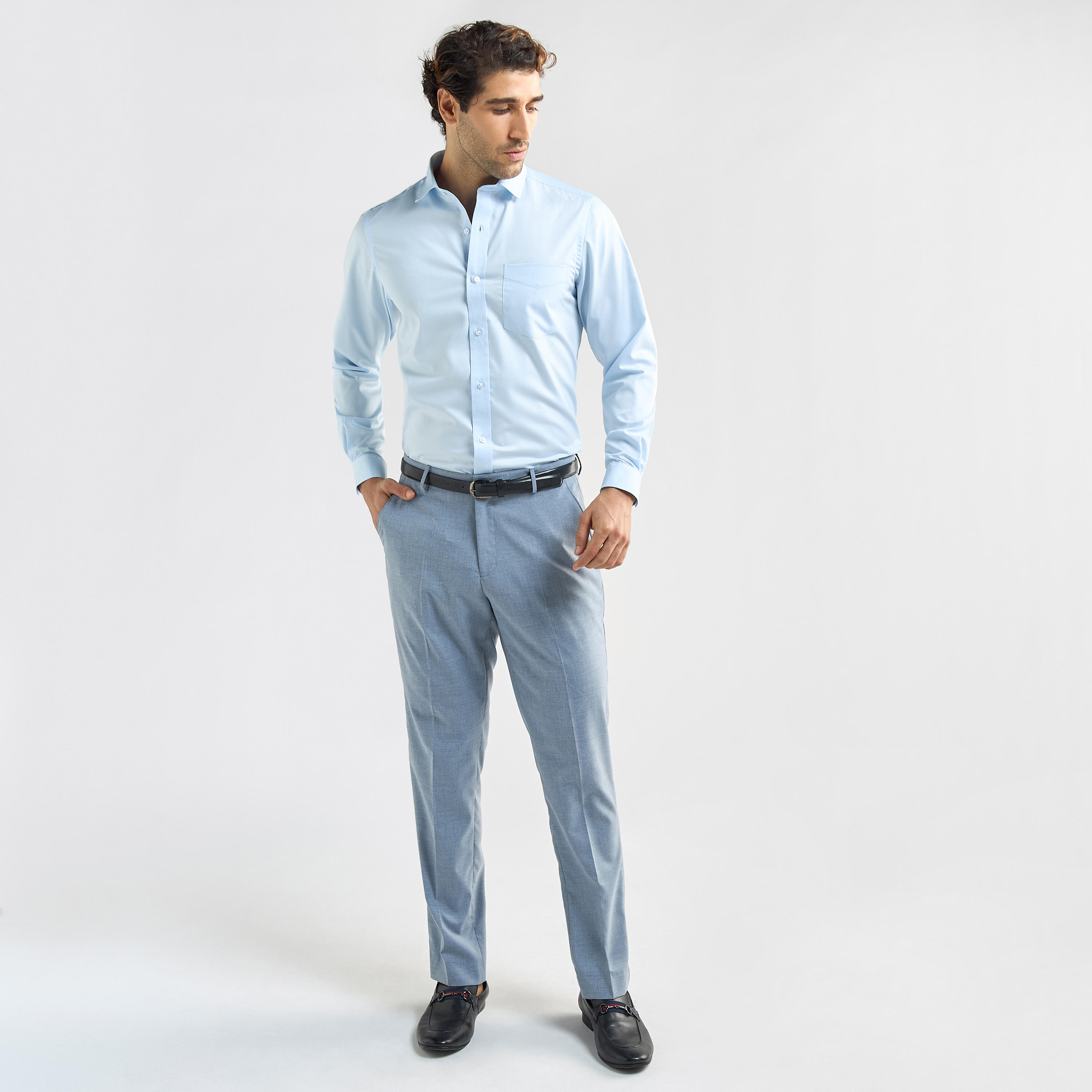 Regular Fit Solid Shirt with Chest Pocket and Long Sleeves-men-clothing-shirts-image-2