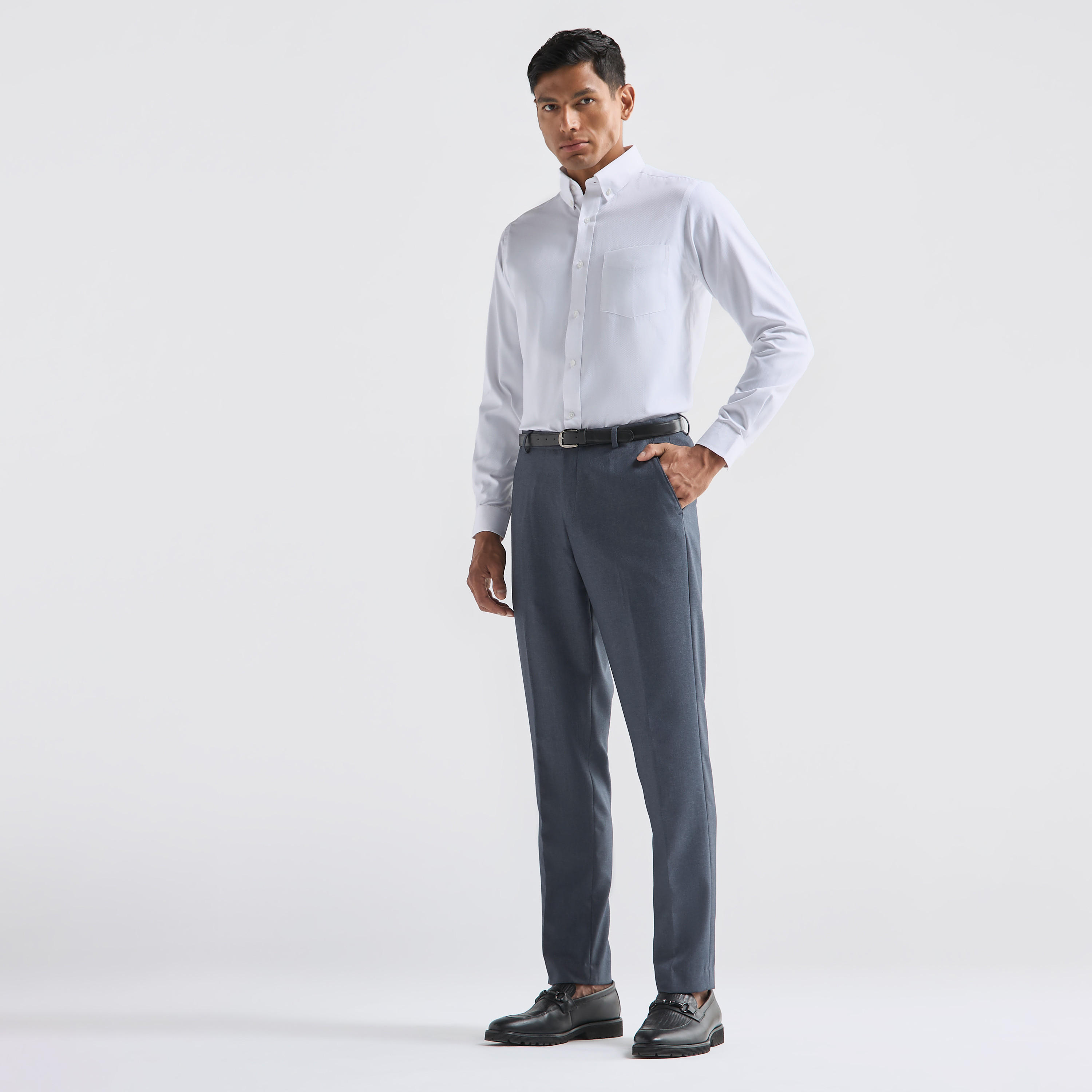 Regular Fit Textured Shirt with Long Sleeves and Pocket-men-clothing-shirts-image-2