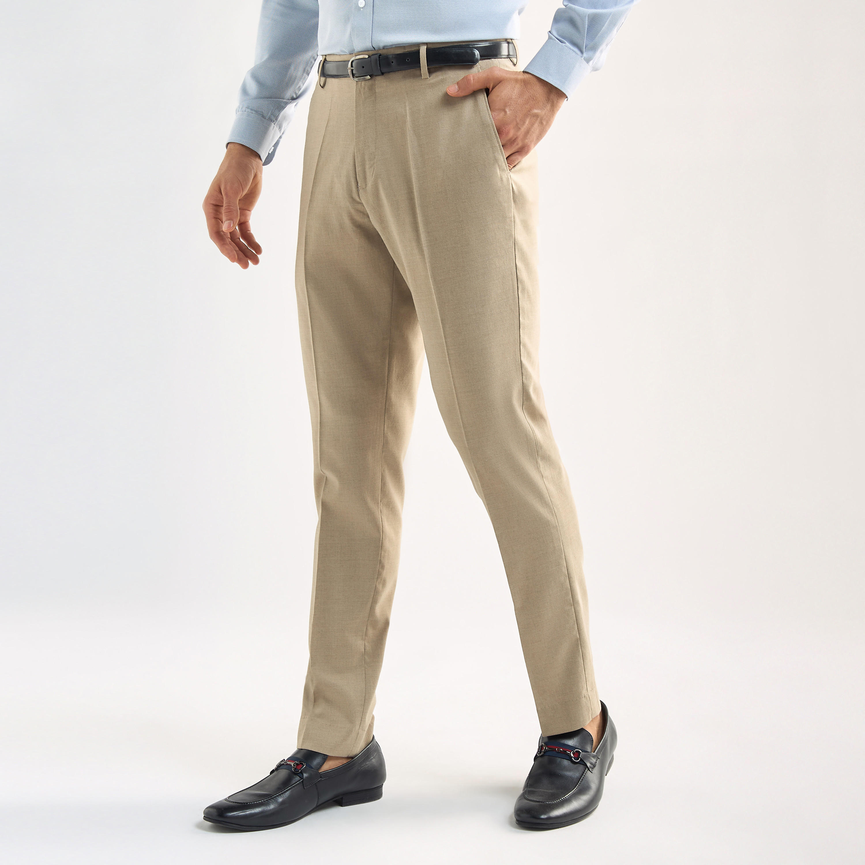Solid Slim Fit Flexi Waist Trousers with Pockets-men-clothing-bottoms-trousersandchinos-trousers-image-1