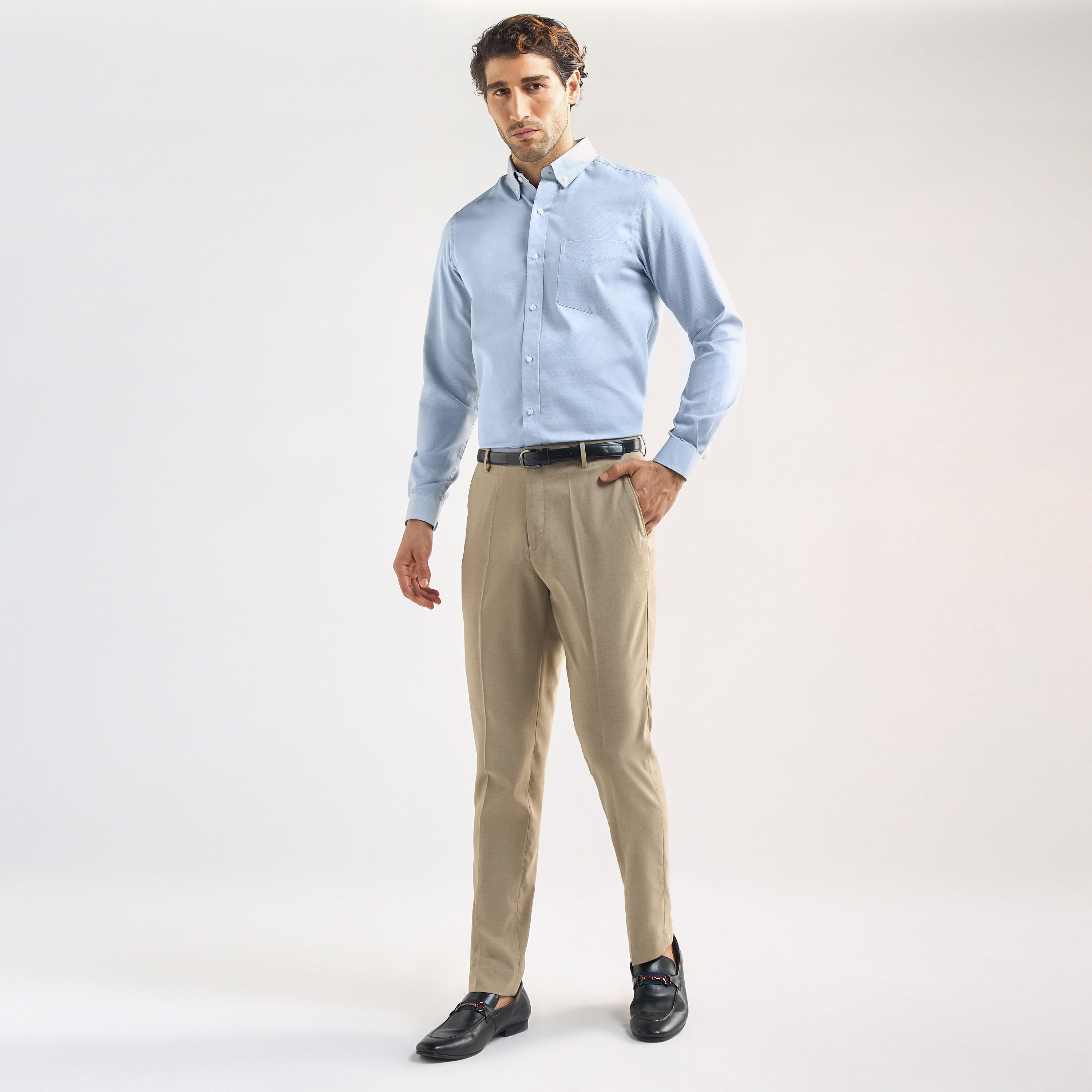 Solid Slim Fit Flexi Waist Trousers with Pockets-men-clothing-bottoms-trousersandchinos-trousers-image-2