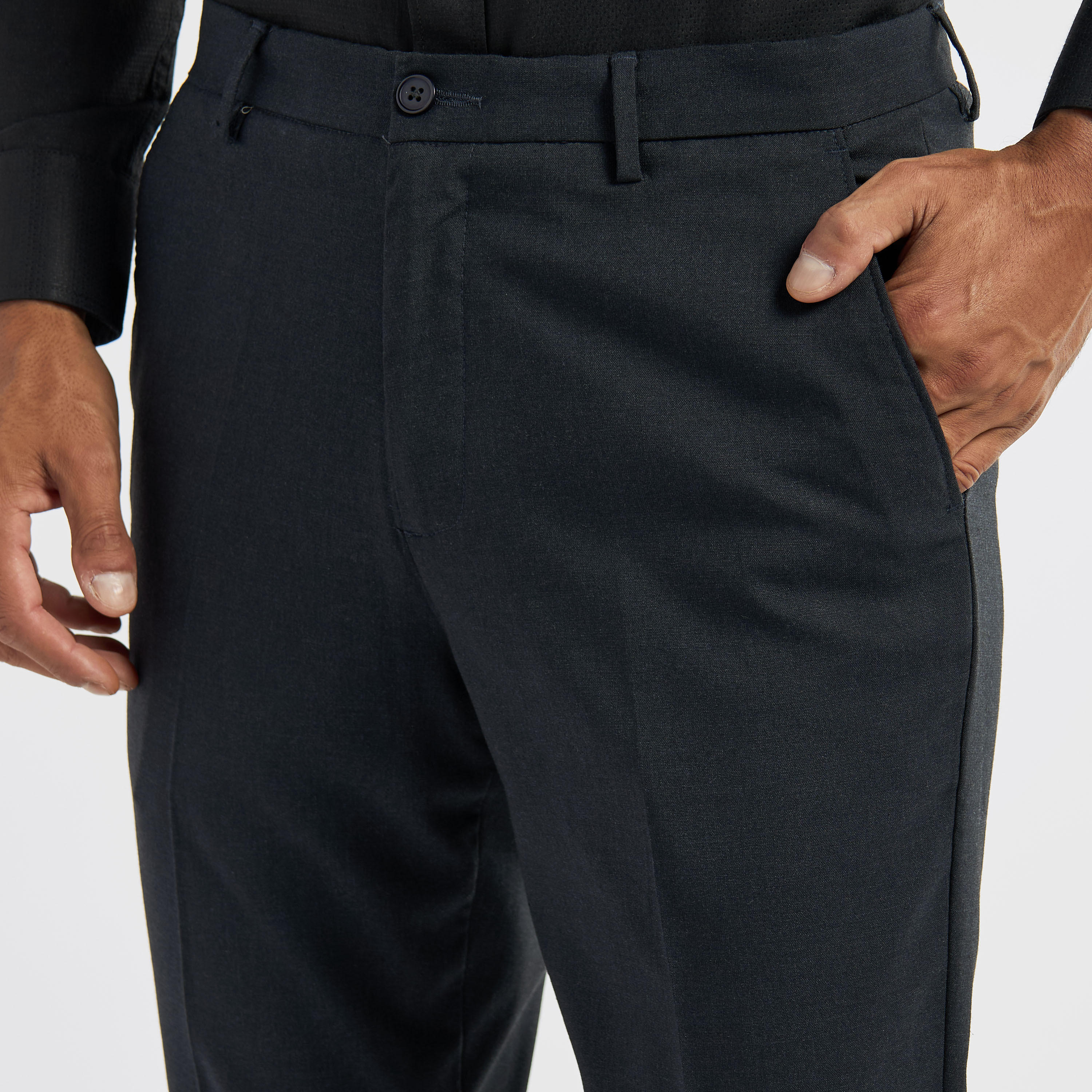 بنطلون سادة بقصة سليم وخصر مرن وجيوب وزر للإغلاق-men-clothing-bottoms-trousersandchinos-trousers-image-4