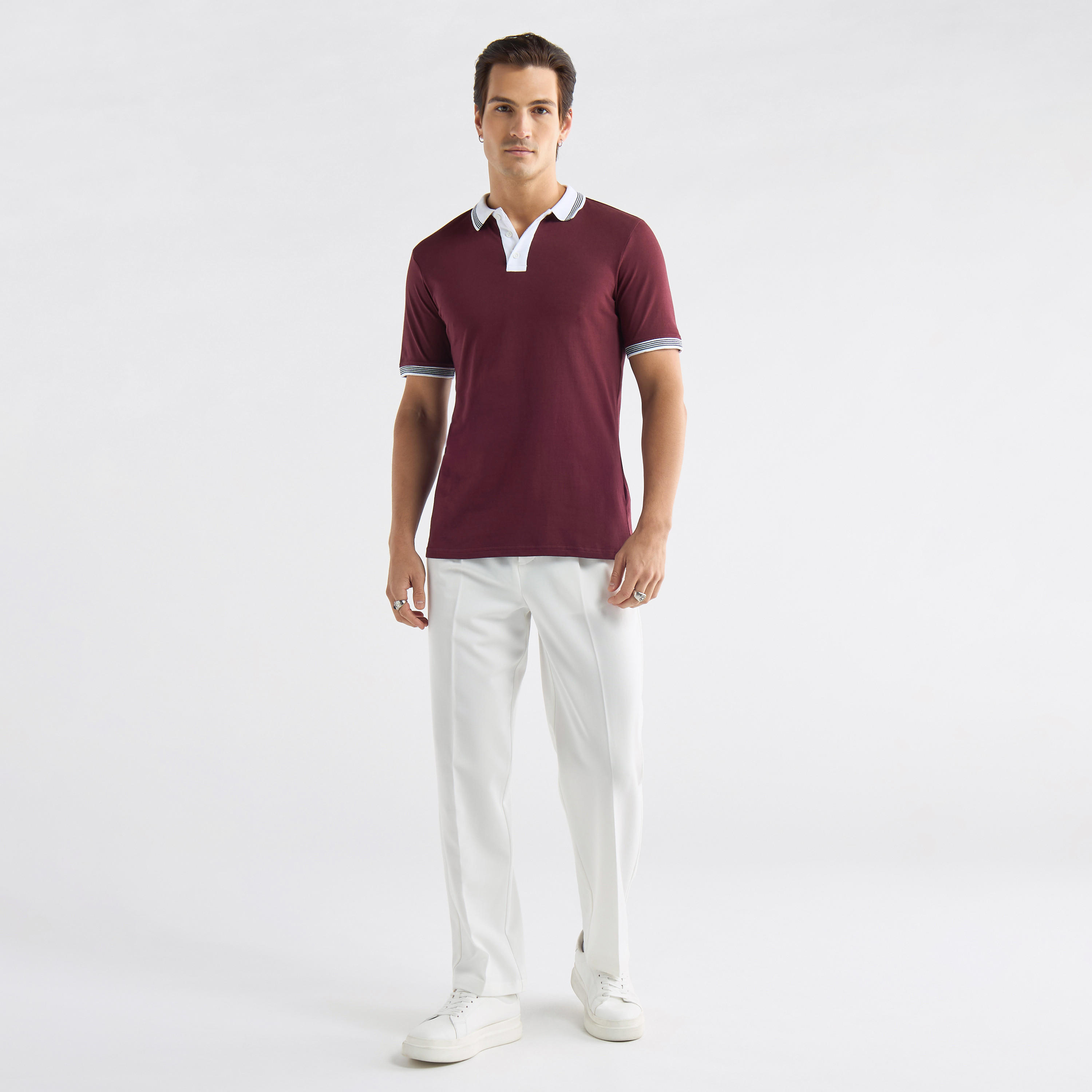 تيشيرت بولو بقوالب ملونة وأكمام قصيرة وأزرار إغلاق-men-clothing-tshirtsandpolos-polos-image-2