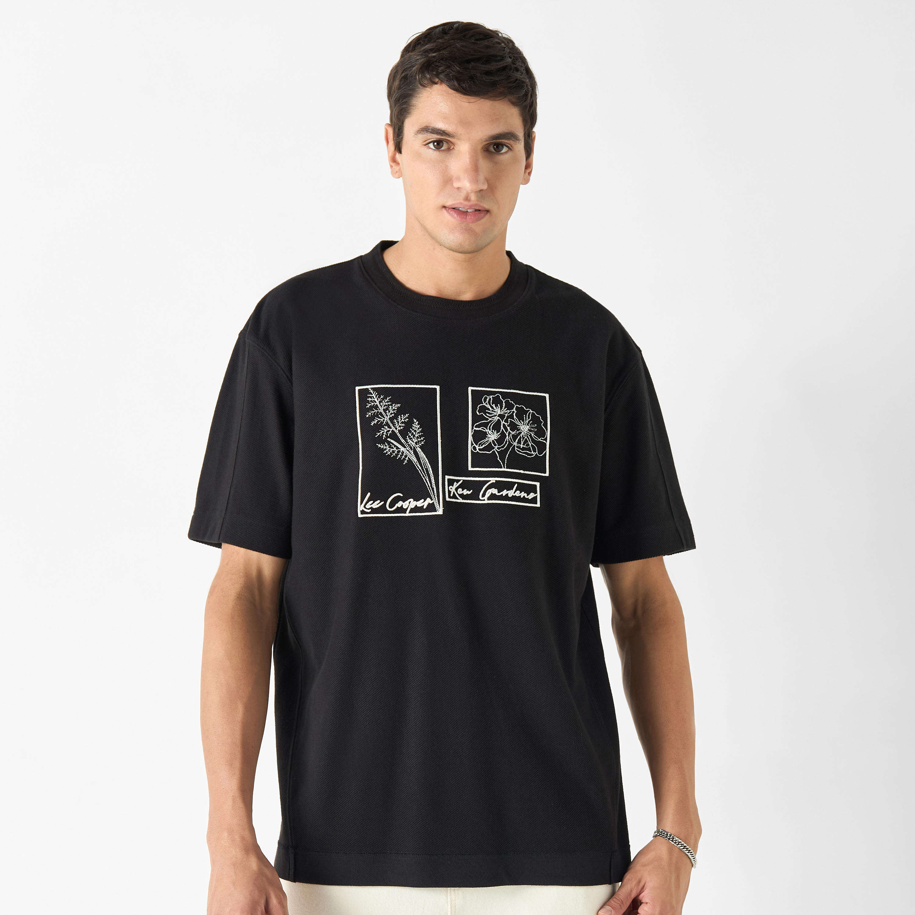 Lee Cooper Embroidered T-shirt with Crew Neck and Short Sleeves-men-clothing-tshirtsandpolos-tshirts-image-1