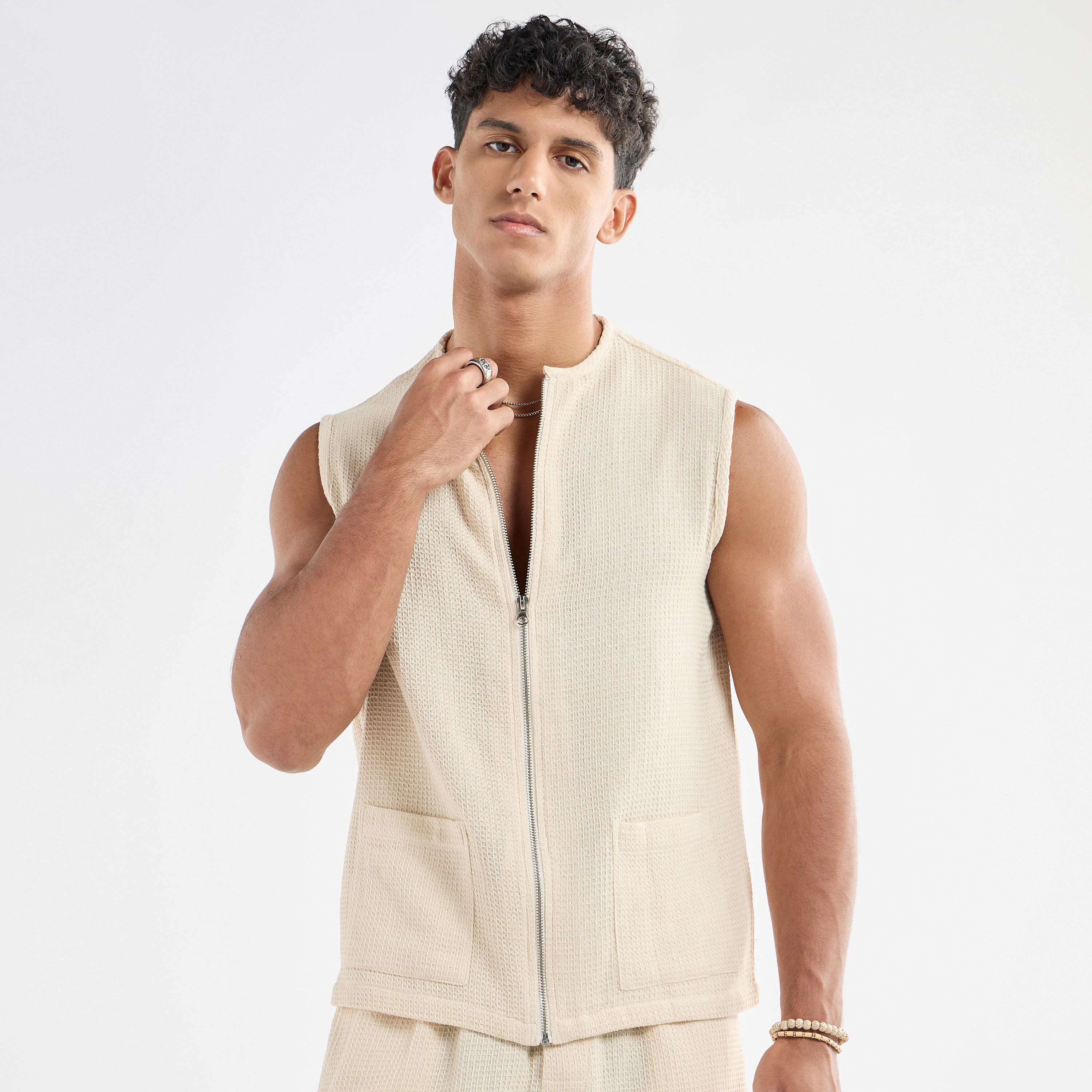 Textured Sleeveless Zip Through Shirt-men-clothing-shirts-image-1