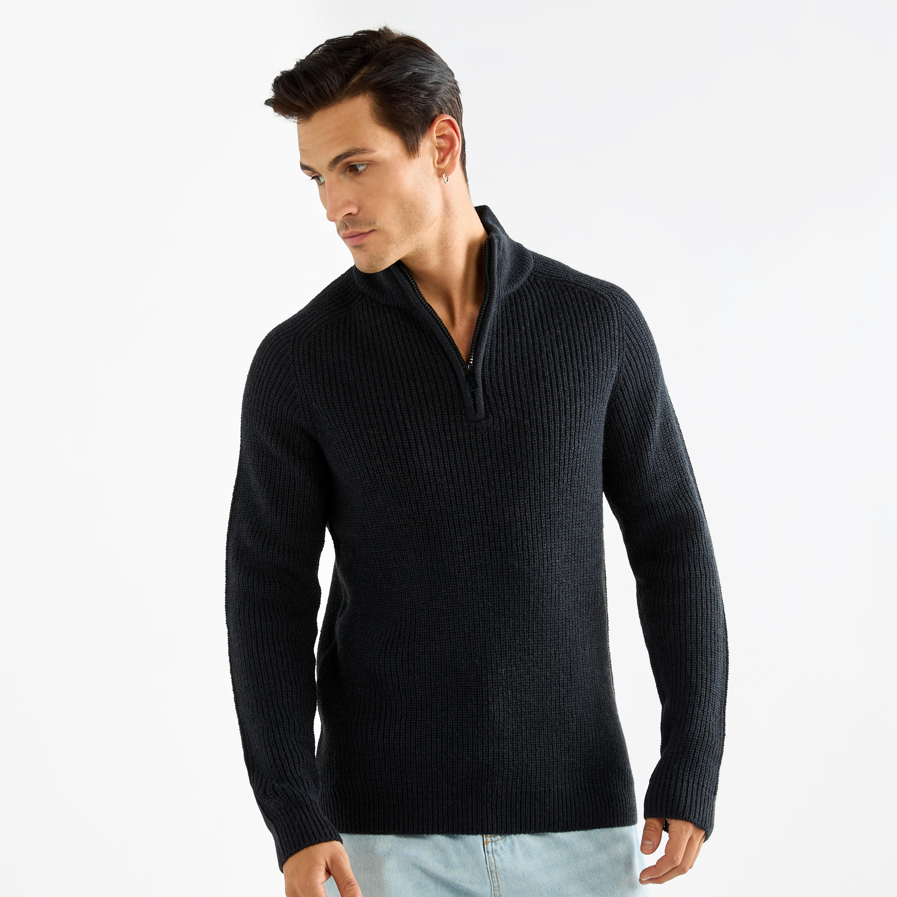 كنزة بارز الملمس بياقة عالية وسحّاب إغلاق-men-clothing-sweatersandpullovers-image-5