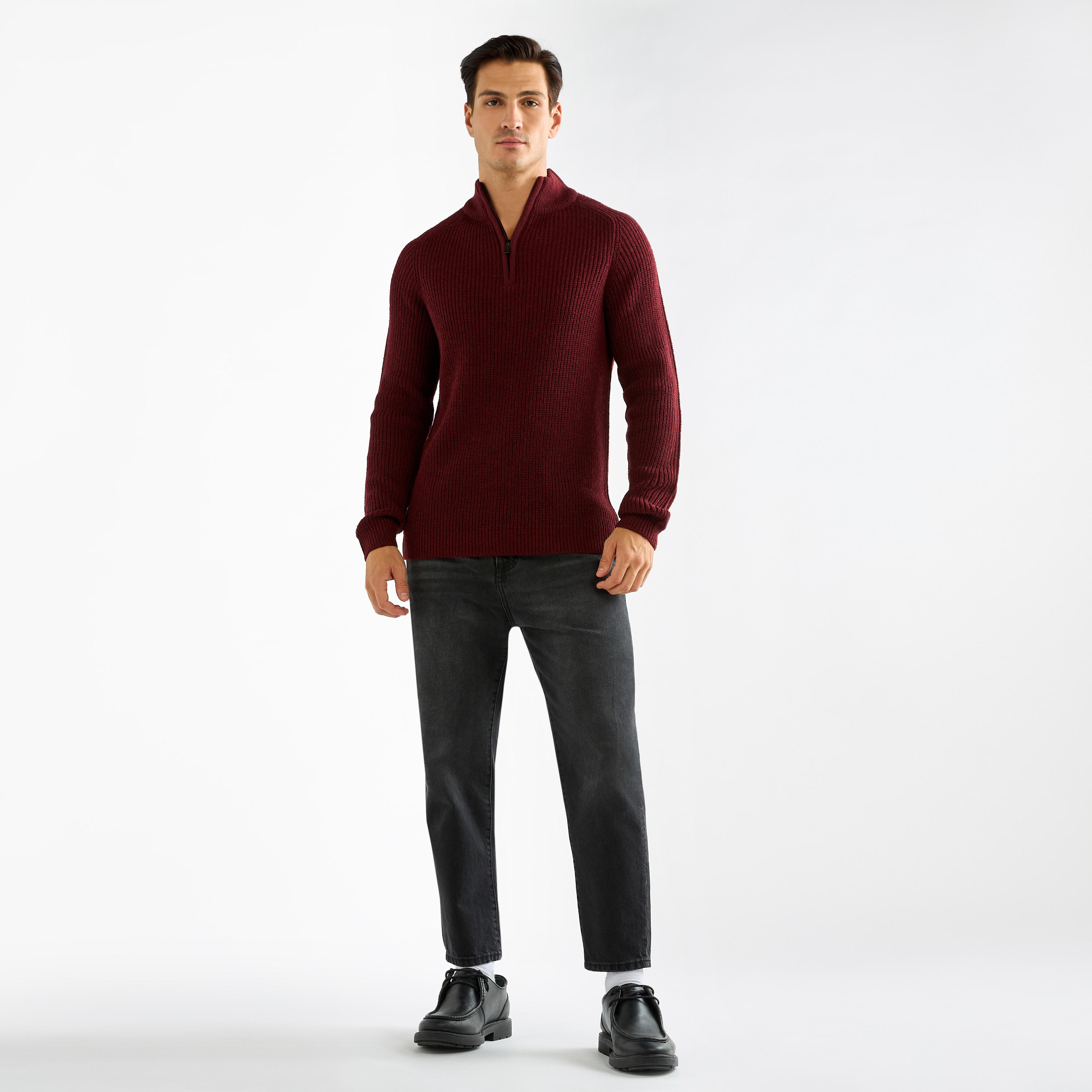 كنزة بارز الملمس بياقة عالية وسحّاب إغلاق-men-clothing-sweatersandpullovers-image-2