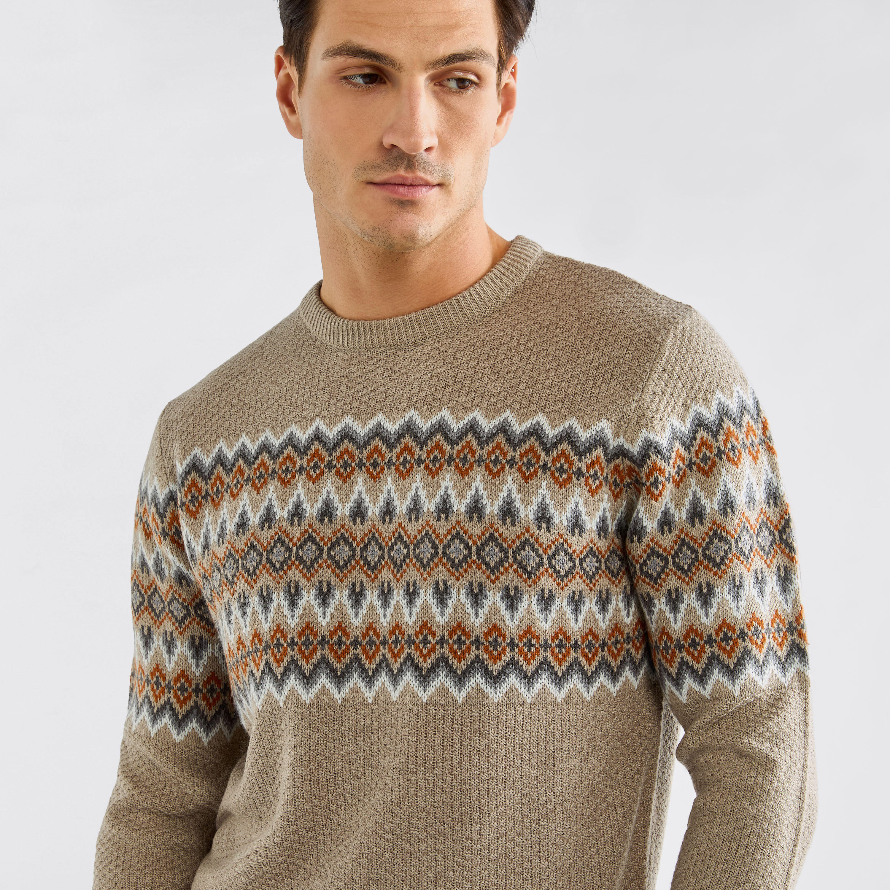 Textured Crew Neck Sweater with Long Sleeves-men-clothing-sweatersandpullovers-image-1