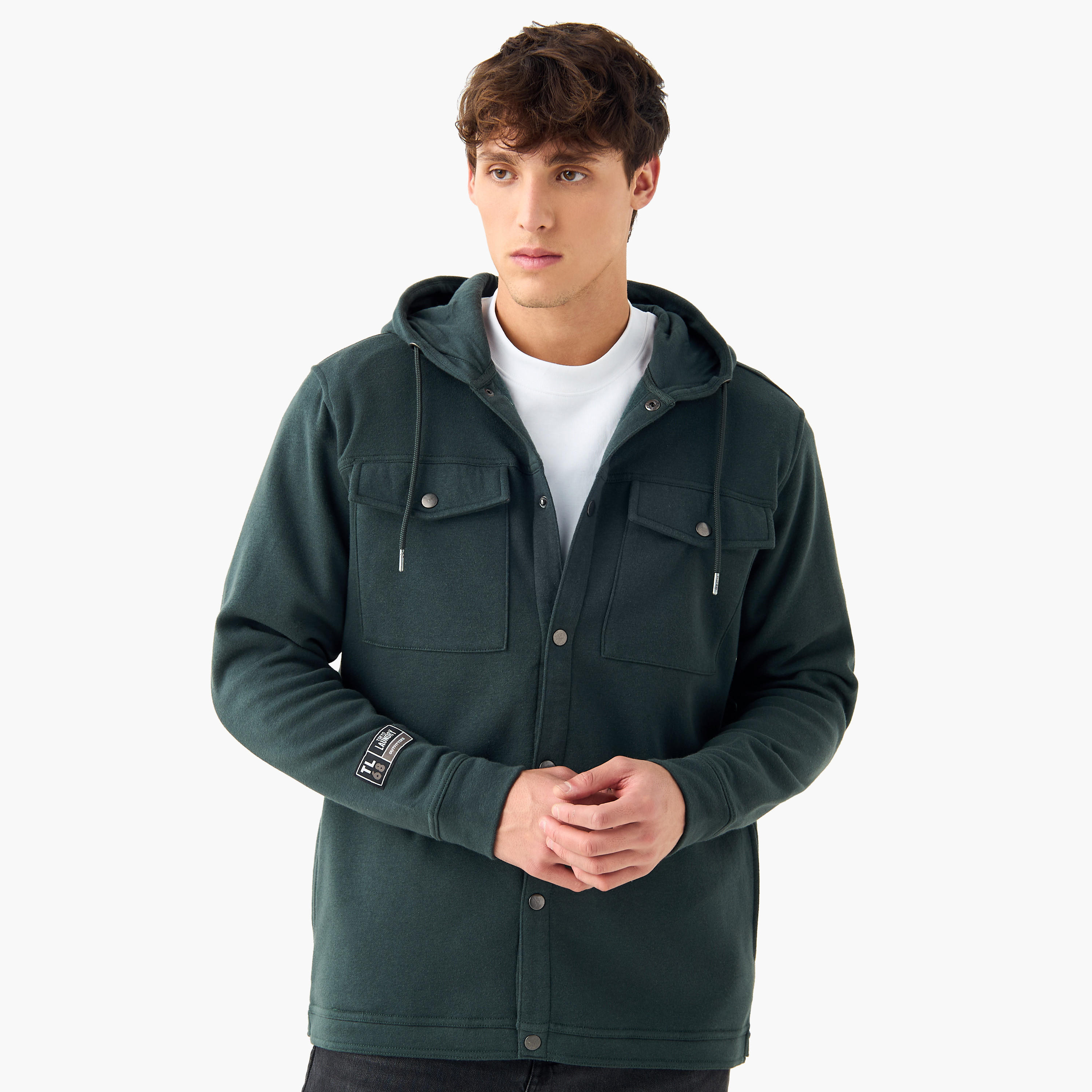 Textured Shirt with Hood and Chest Pockets-men-clothing-shirts-image-1