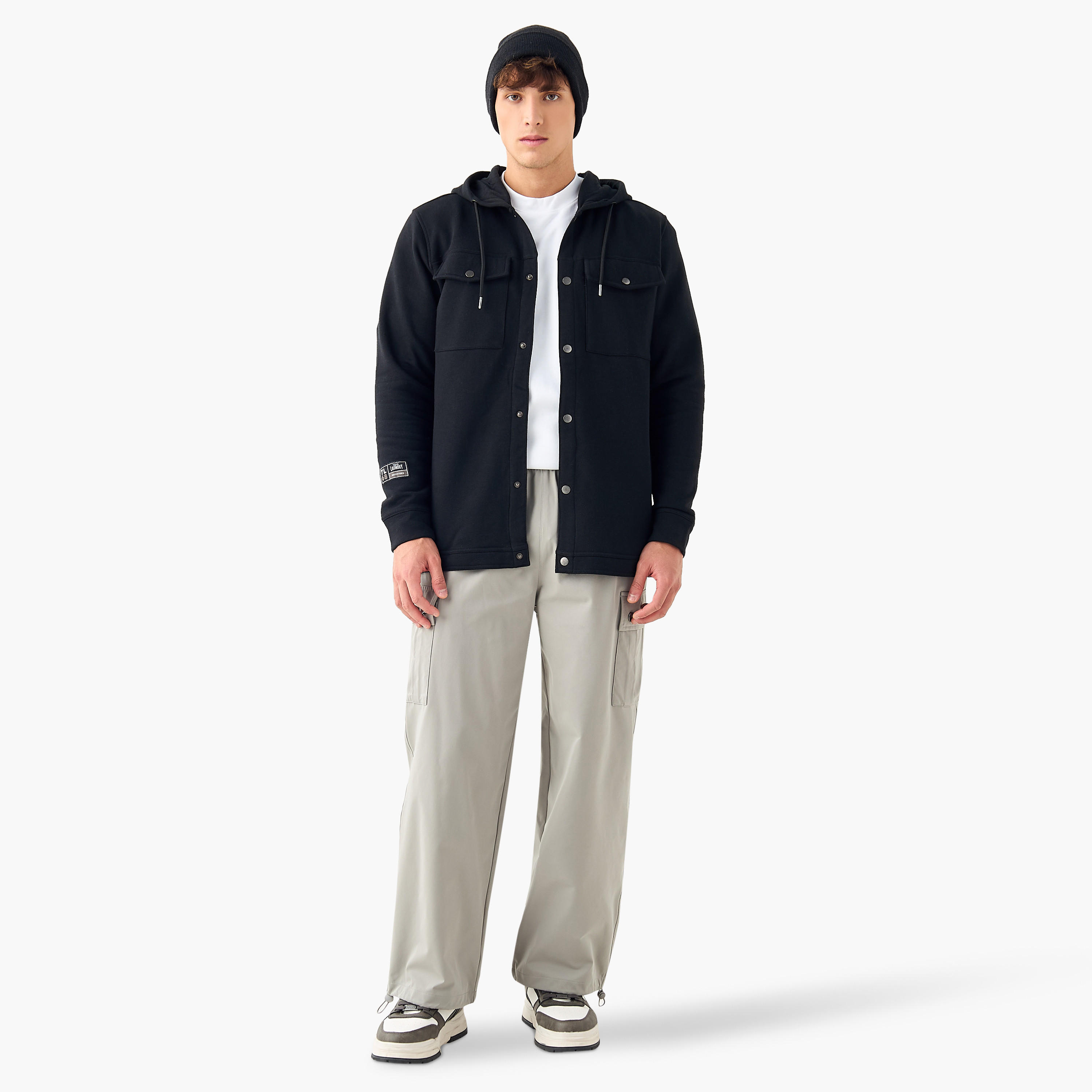 قميص بارز الملمس بجيوب على الصدر وقبعة-men-clothing-shirts-image-7