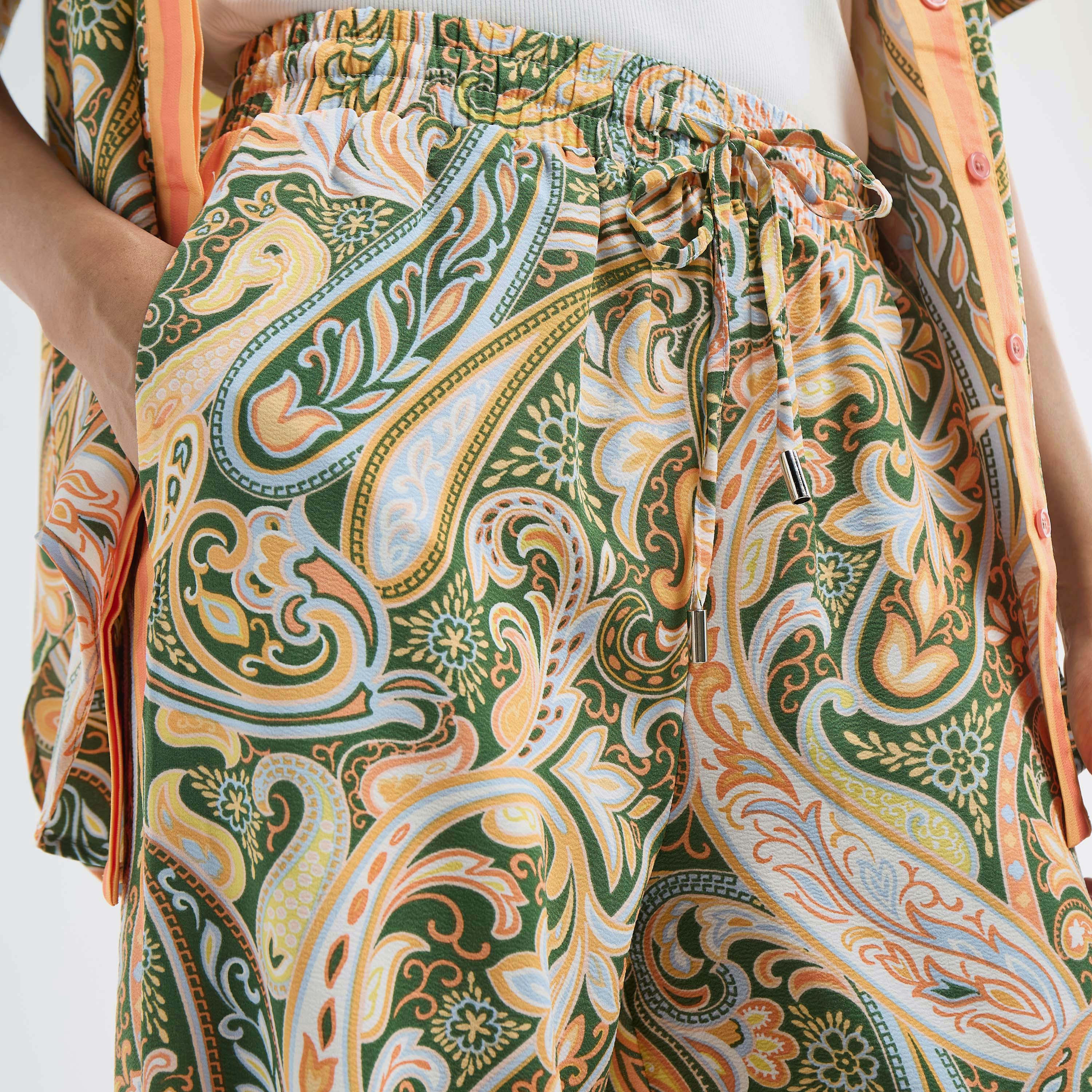 All-Over Paisley Print Wide Leg Pants with Drawstring Closure and Pockets-women-clothing-trousers-image-4
