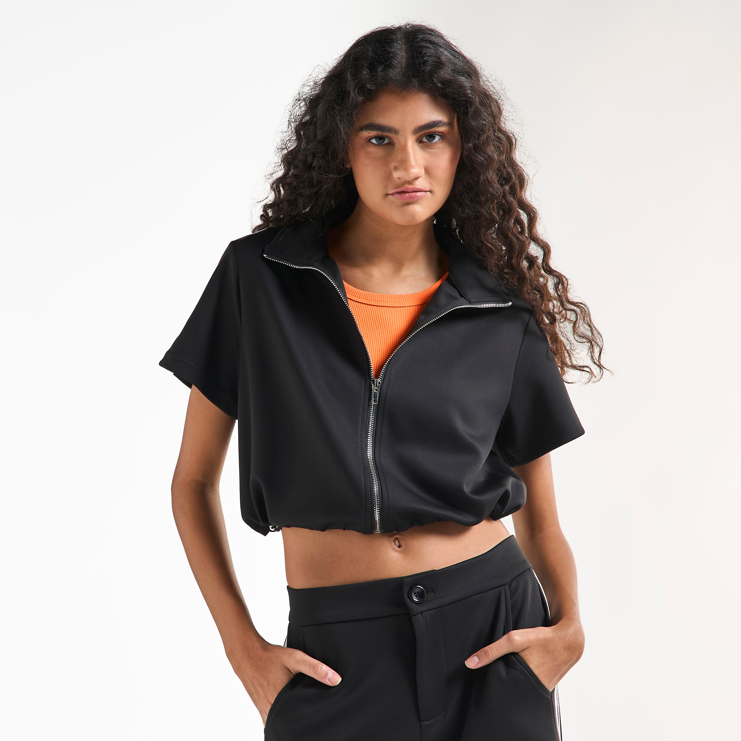 تيشيرت قصير بأكمام قصيرة وسحاب إغلاق-women-clothing-tshirts-image-1