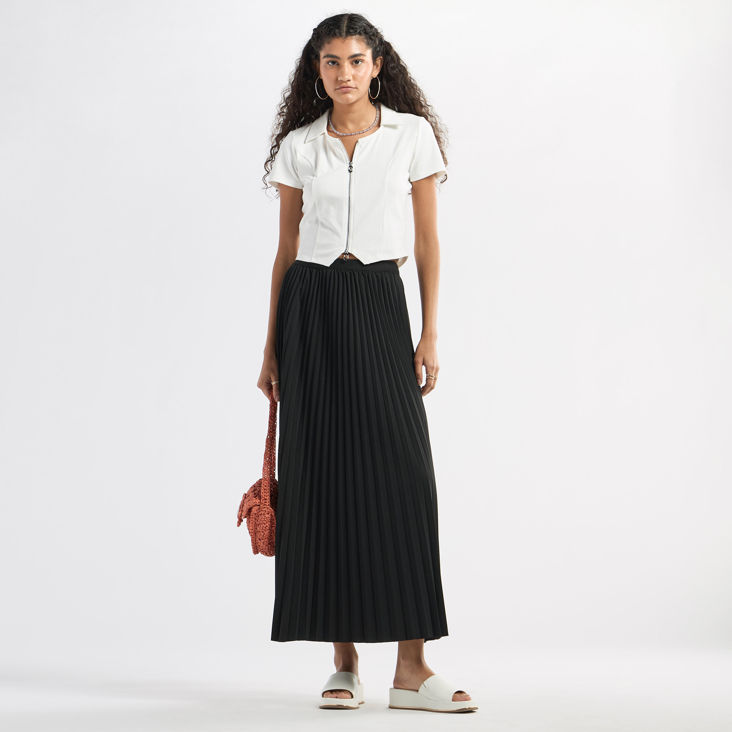 تنورة إيه لاين بكشكش وخصر مطاطي-women-clothing-bottoms-skirts-image-2