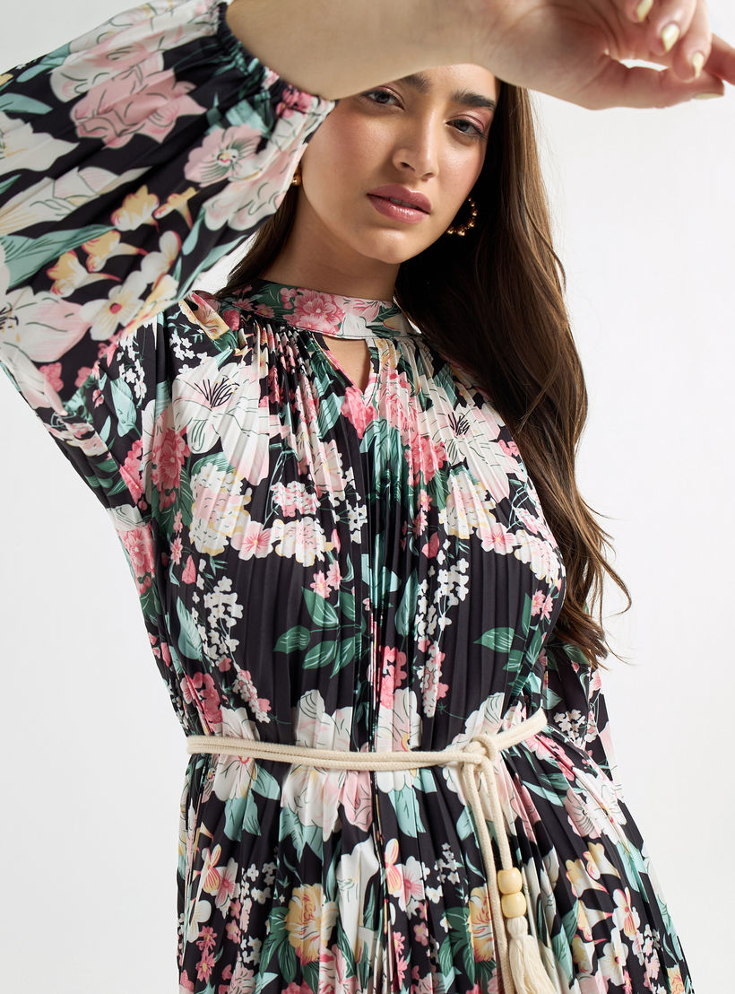 فستان إيه لاين بياقة عالية وأكمام طويلة وطبعات أزهار-women-clothing-dresses-image-3