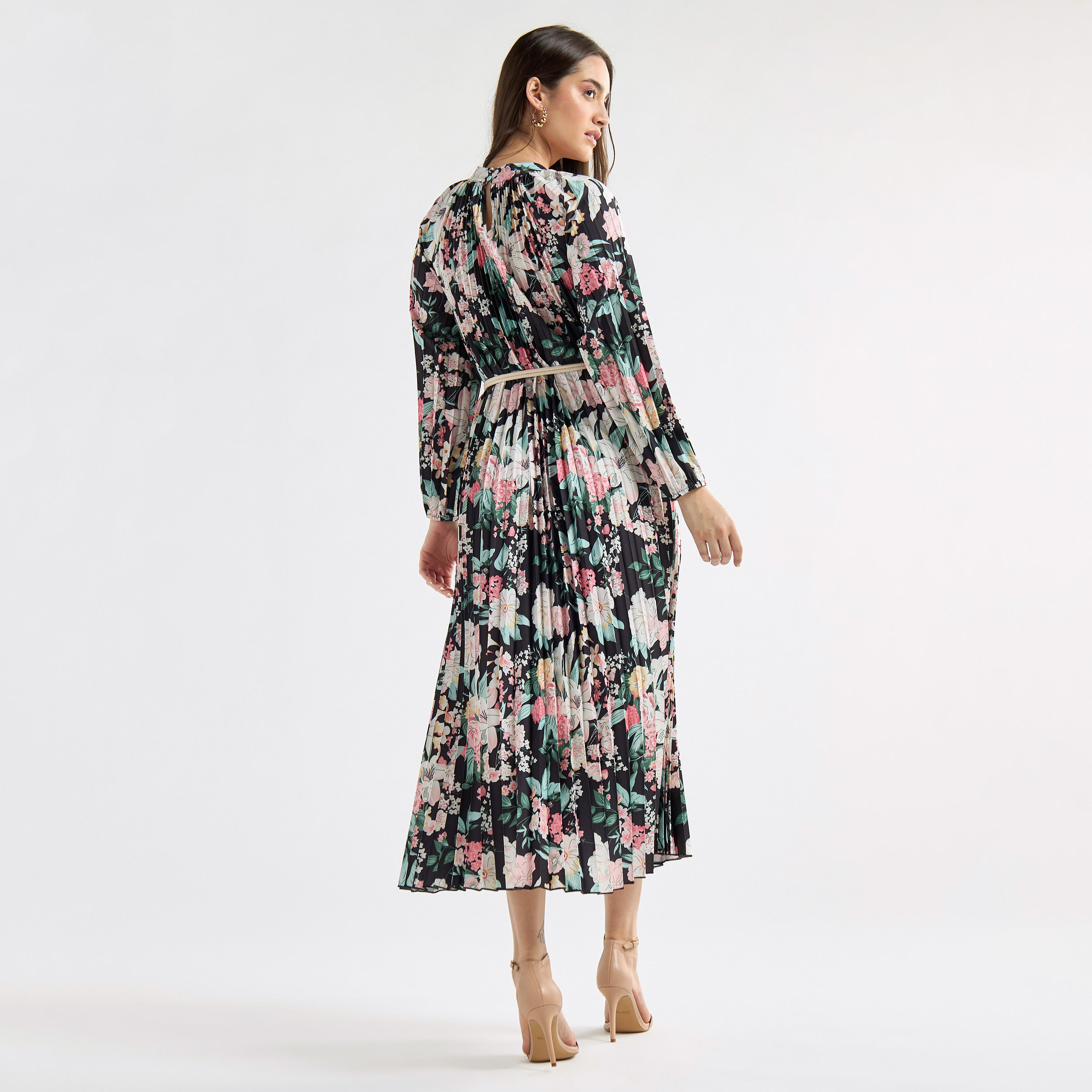 فستان إيه لاين بياقة عالية وأكمام طويلة وطبعات أزهار-women-clothing-dresses-image-4