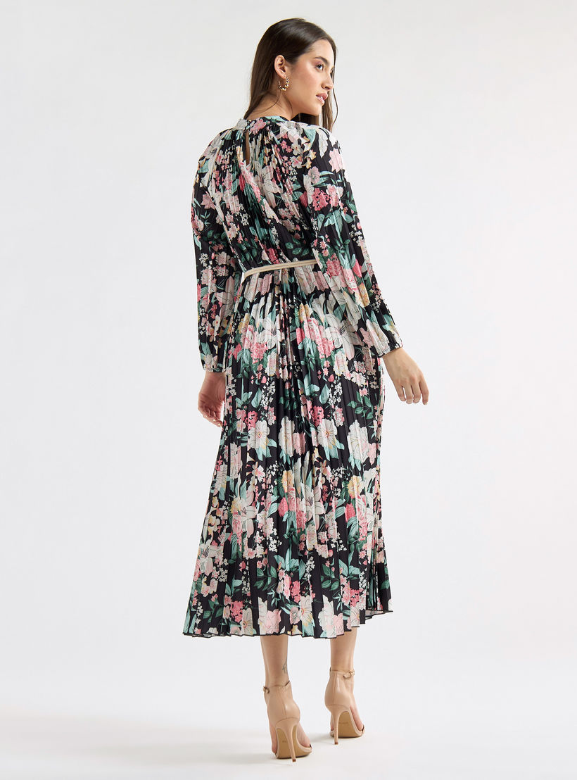 فستان إيه لاين بياقة عالية وأكمام طويلة وطبعات أزهار-women-clothing-dresses-image-4