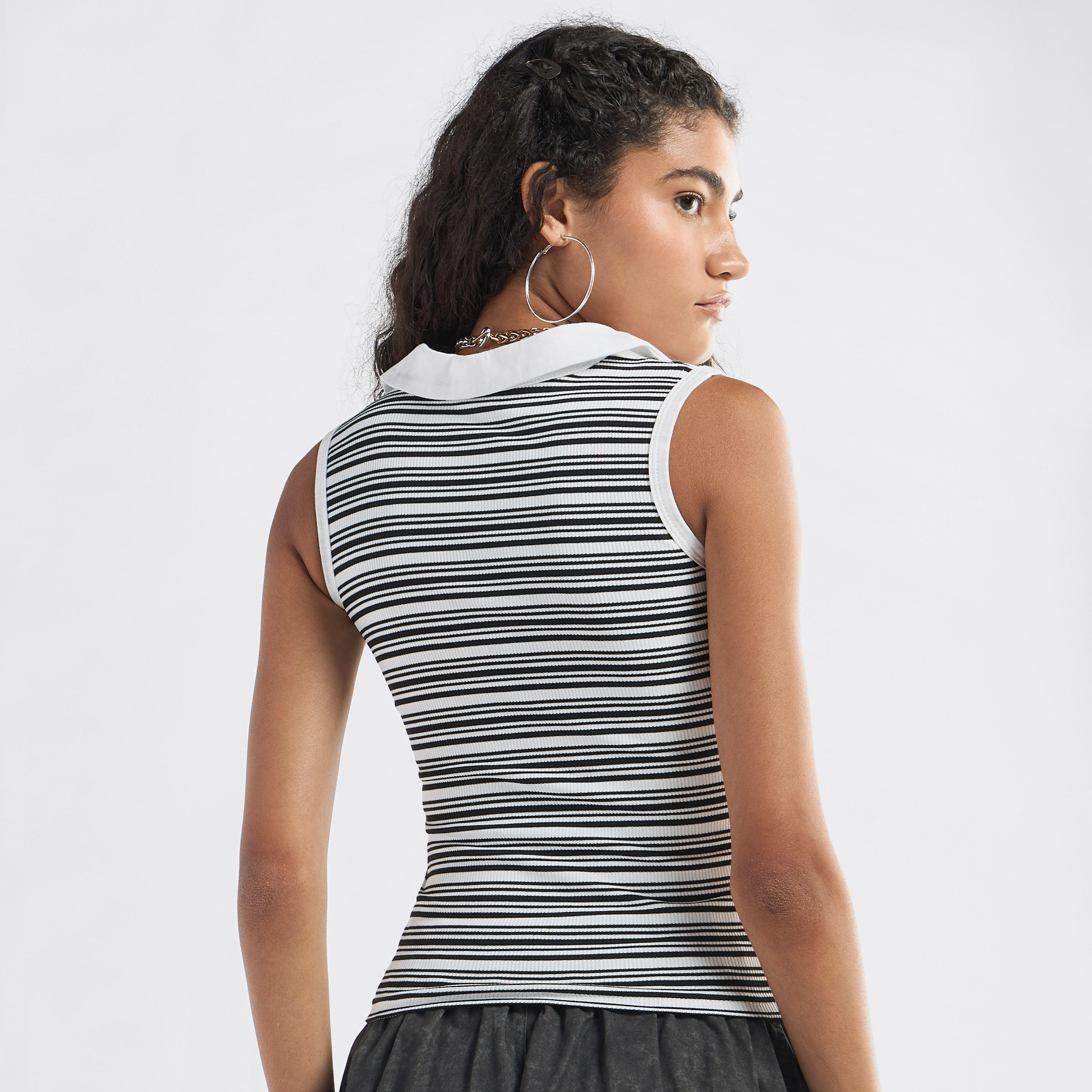 Striped Collared Sleeveless Top-women-clothing-tshirts-image-11