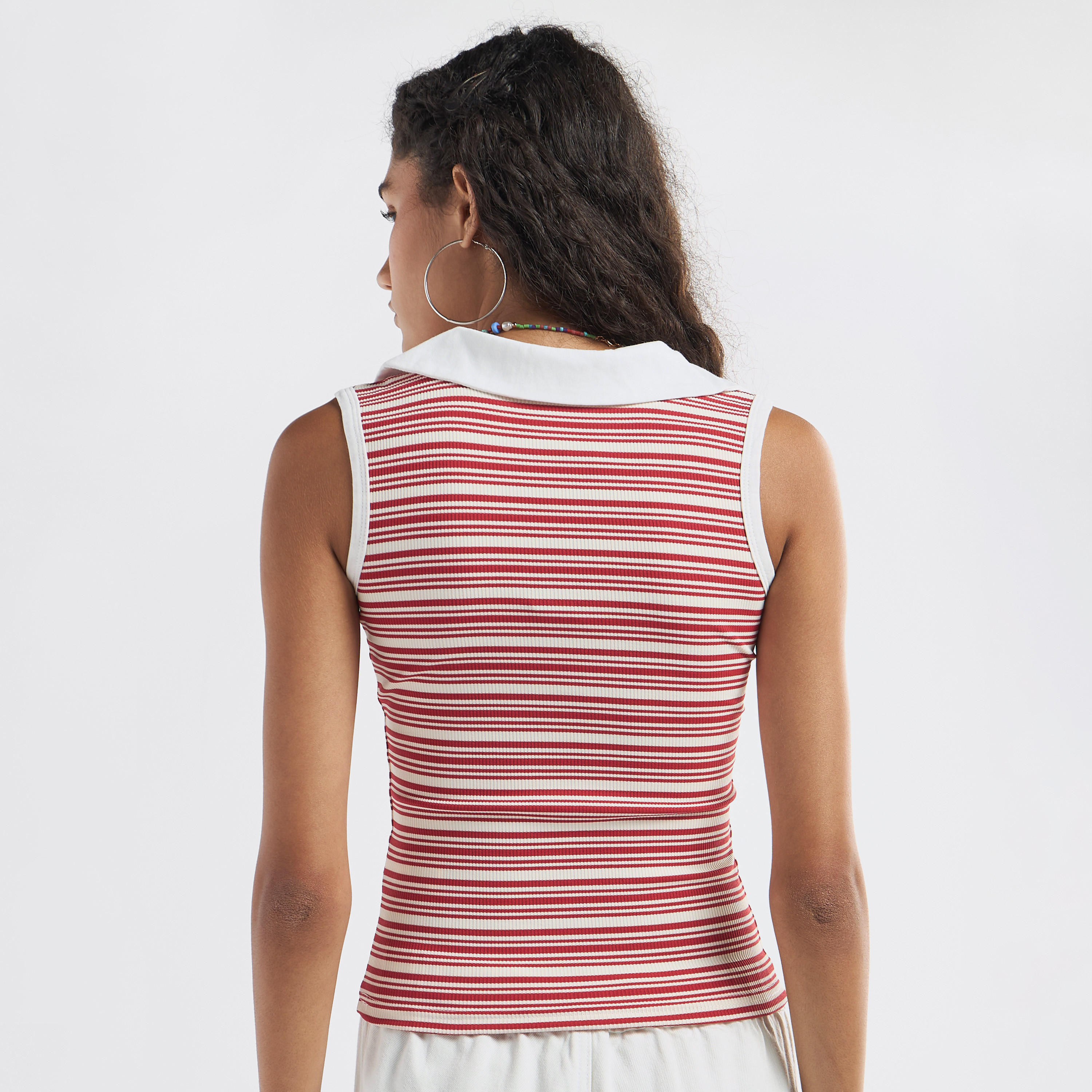 Striped Collared Sleeveless Top-women-clothing-tshirts-image-7