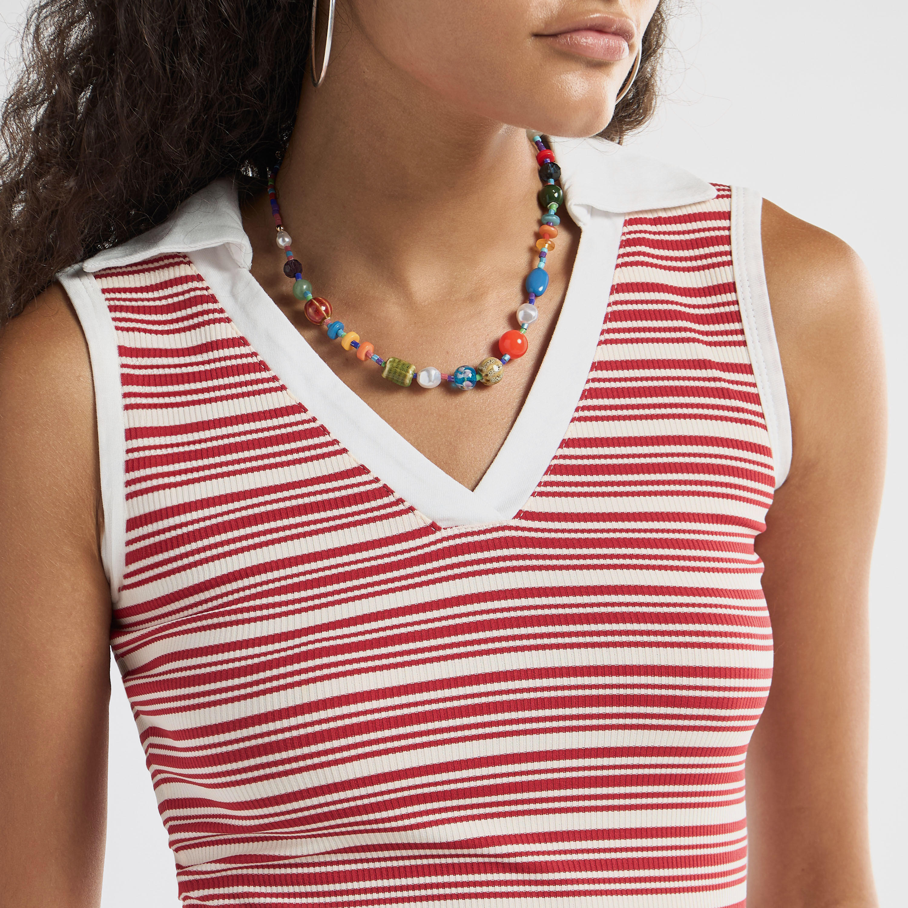 Striped Collared Sleeveless Top-women-clothing-tshirts-image-8