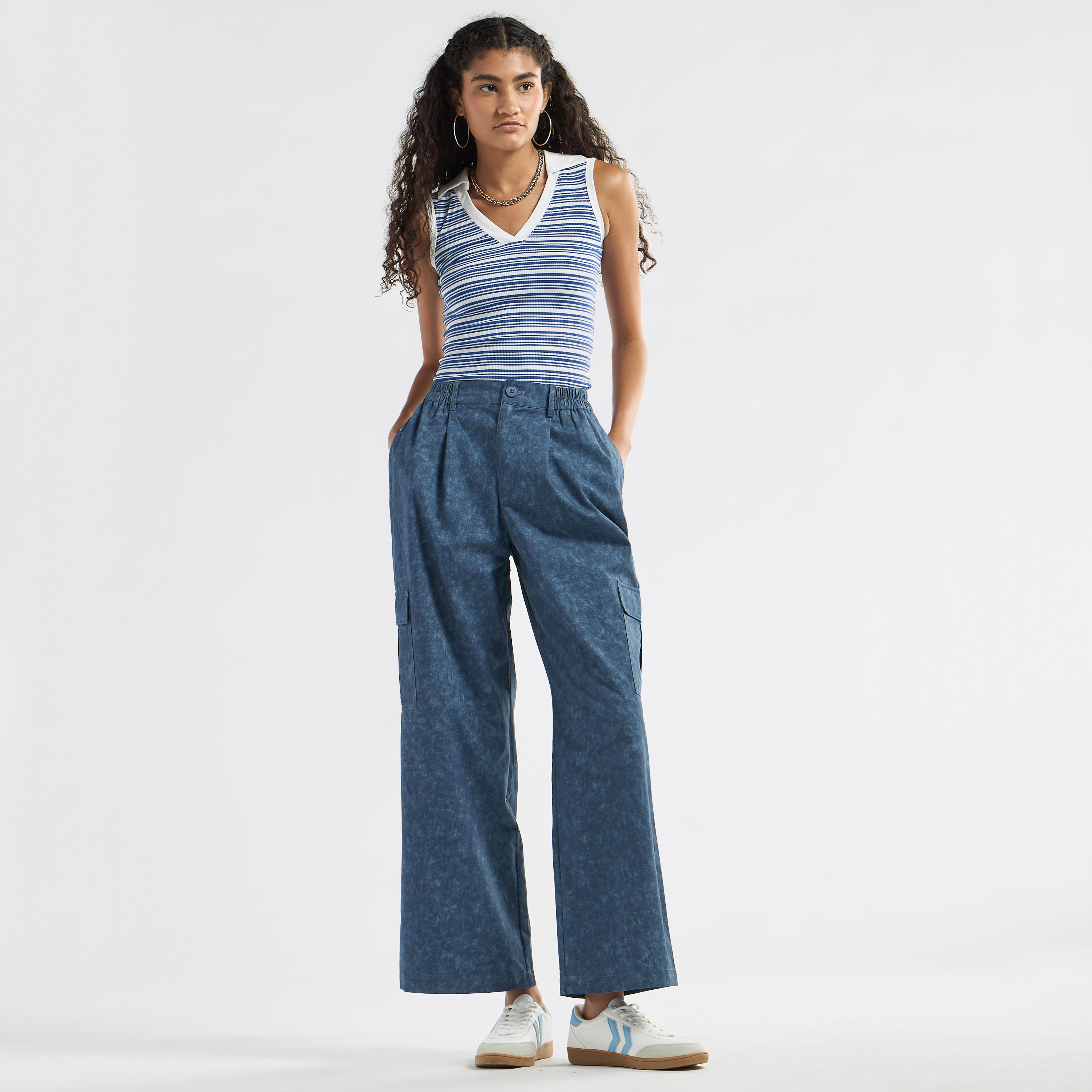 Striped Collared Sleeveless Top-women-clothing-tshirts-image-2