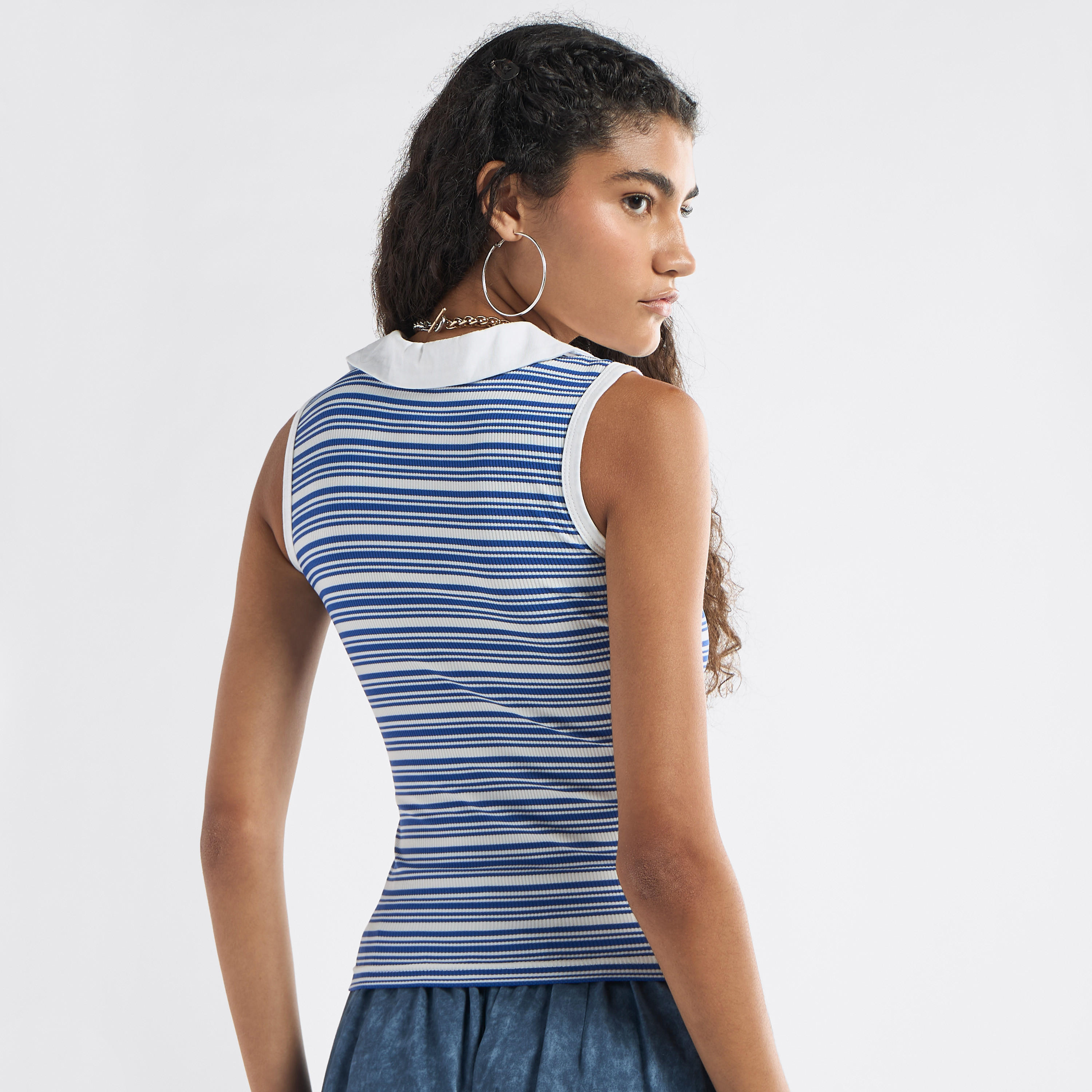 Striped Collared Sleeveless Top-women-clothing-tshirts-image-3