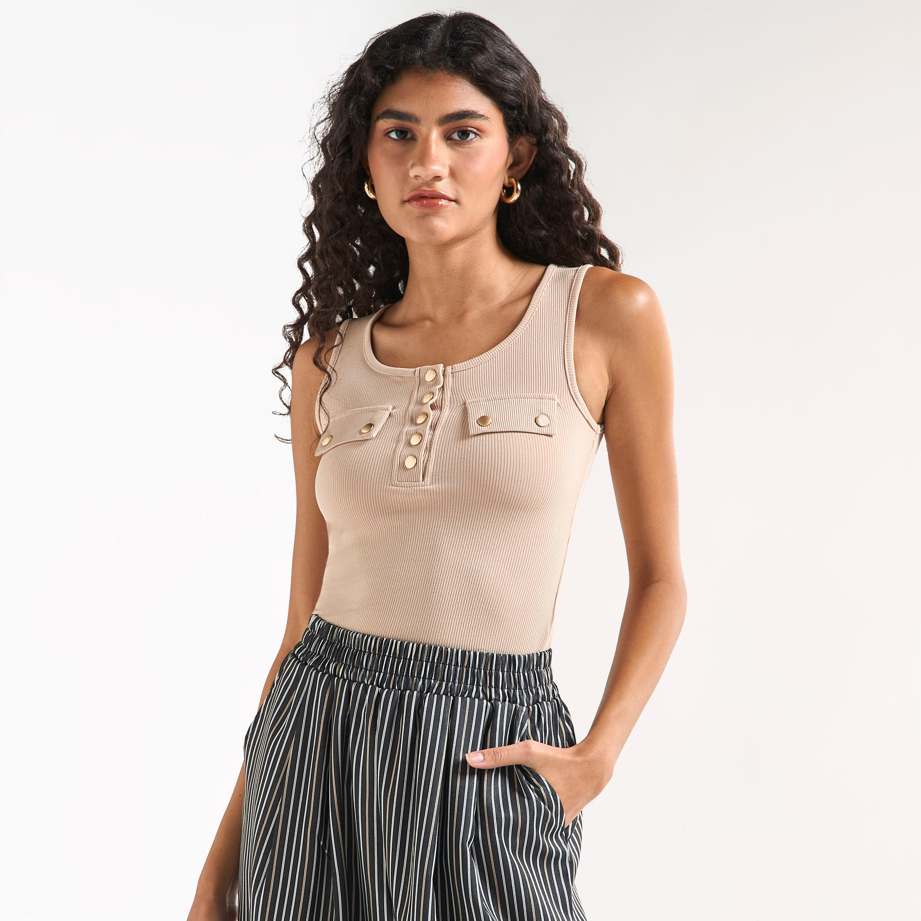 Ribbed Tank Top with Round Neck and Flap Detail-women-clothing-tshirts-image-12