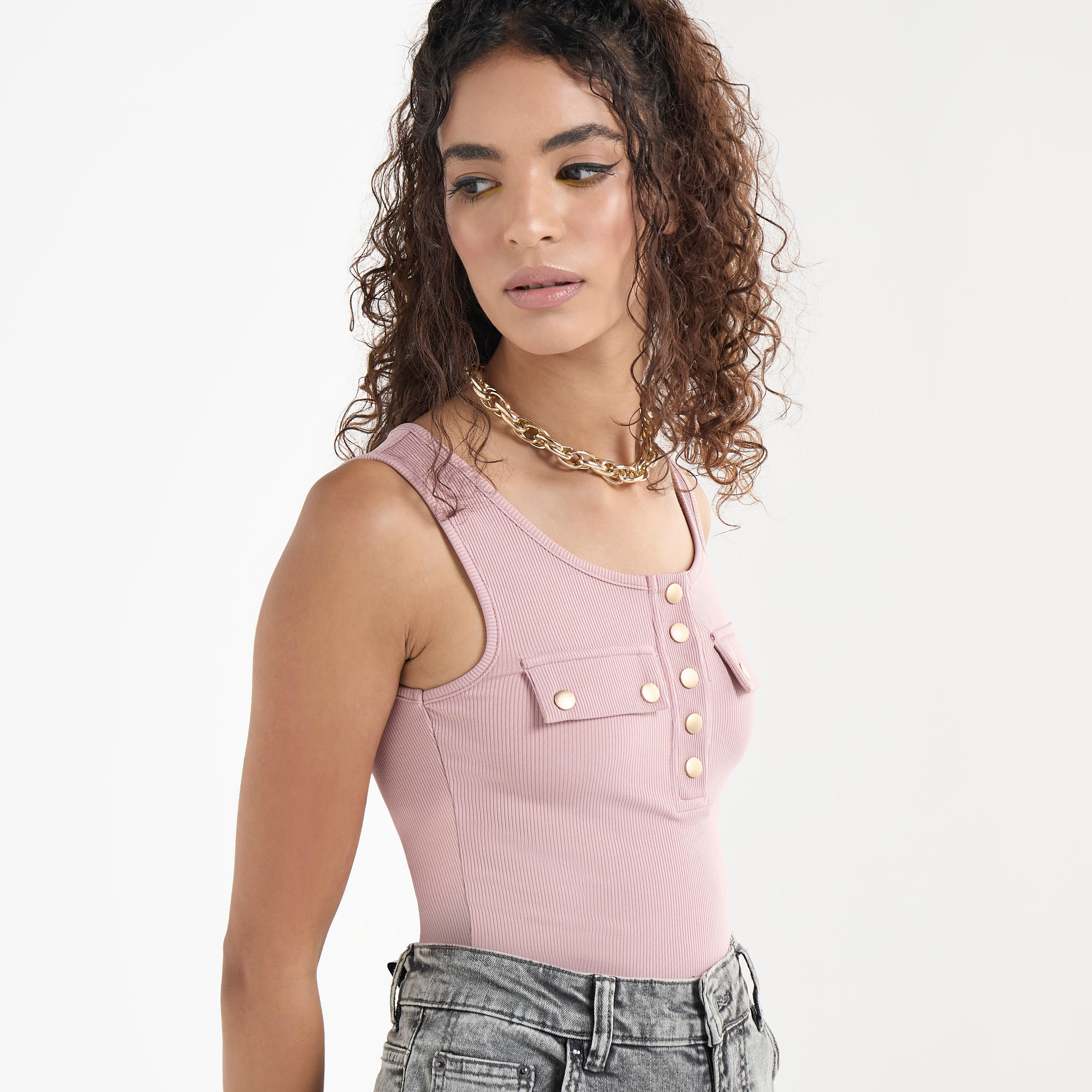 Ribbed Tank Top with Round Neck and Flap Detail-women-clothing-tshirts-image-14